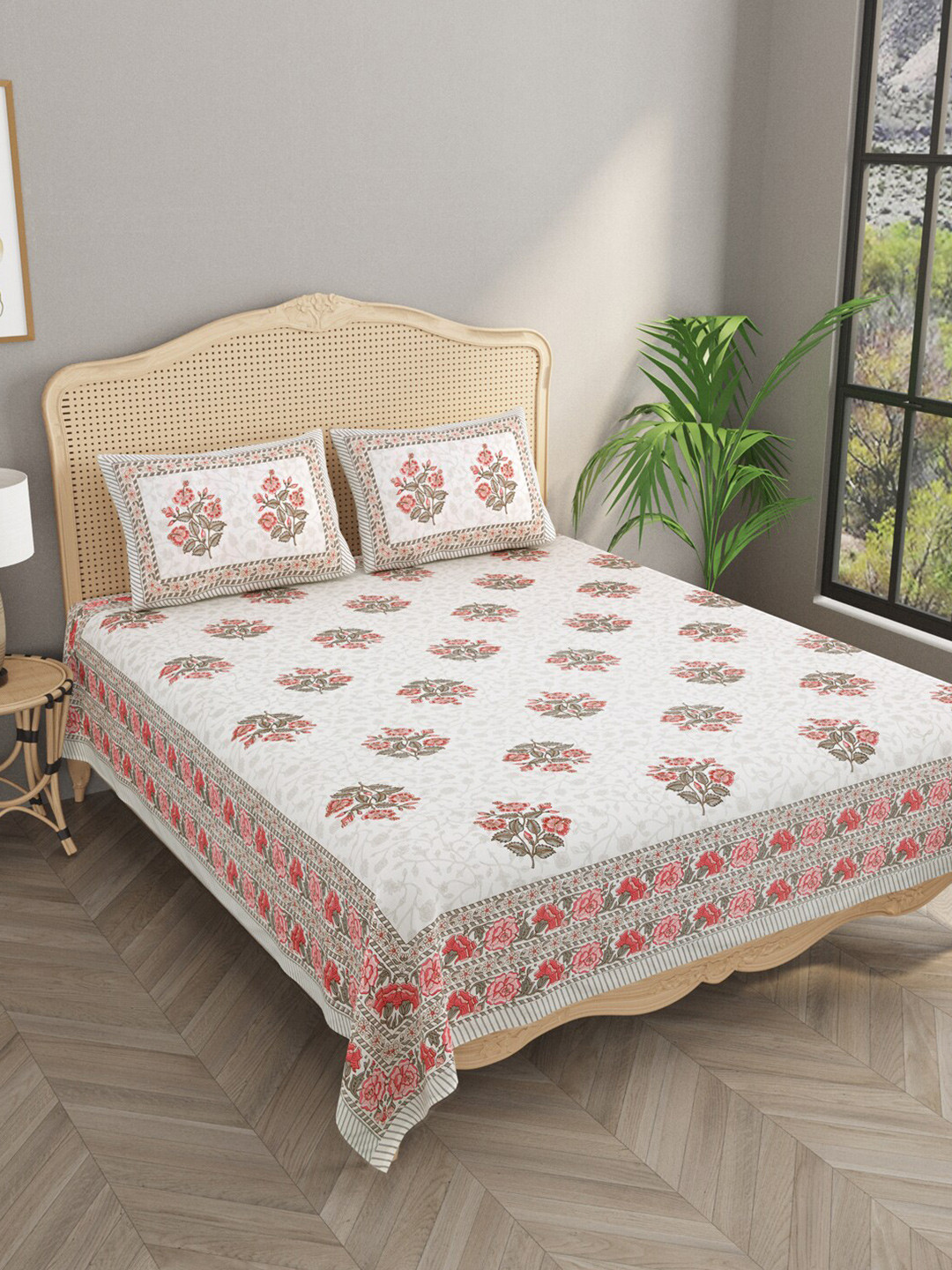 Gulaab Jaipur Pink & White Floral Cotton 600 TC King Bedsheet with 2 Pillow Covers
Gulaab Jaipur Pink & White Floral Cotton 600 TC King Bedsheet with 2 Pillow Covers