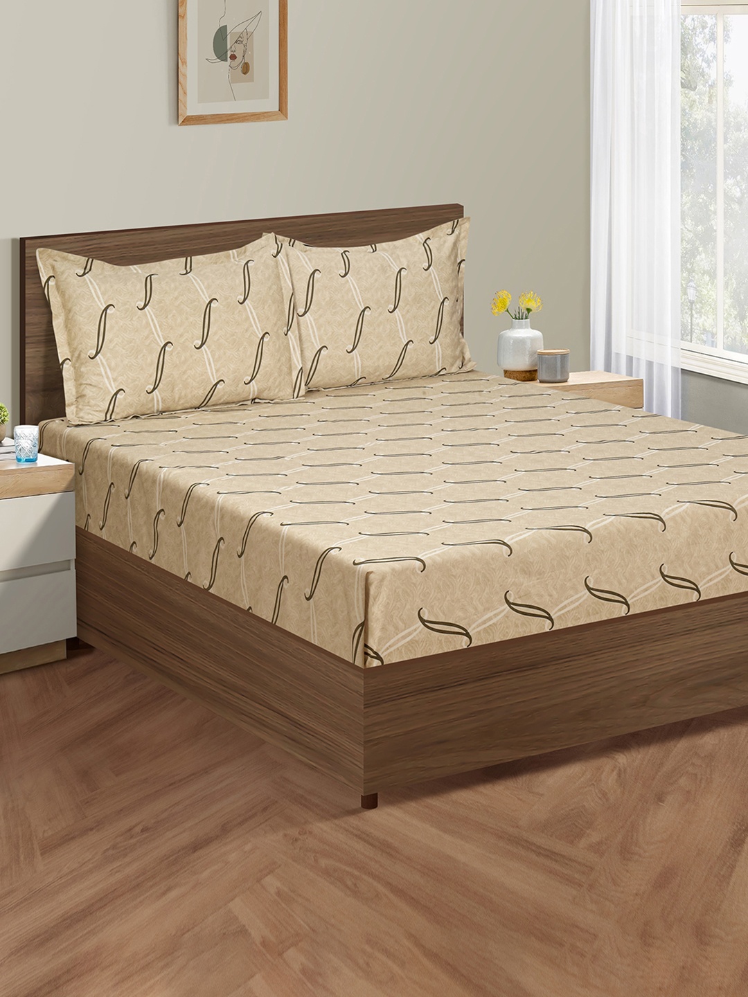 SWAYAM White & Zinnia Abstract Print Mercerized Cotton 250 TC King Fitted Bedsheet Set, Beige
SWAYAM White & Zinnia Abstract Print Mercerized Cotton 250 TC King Fitted Bedsheet Set, Beige