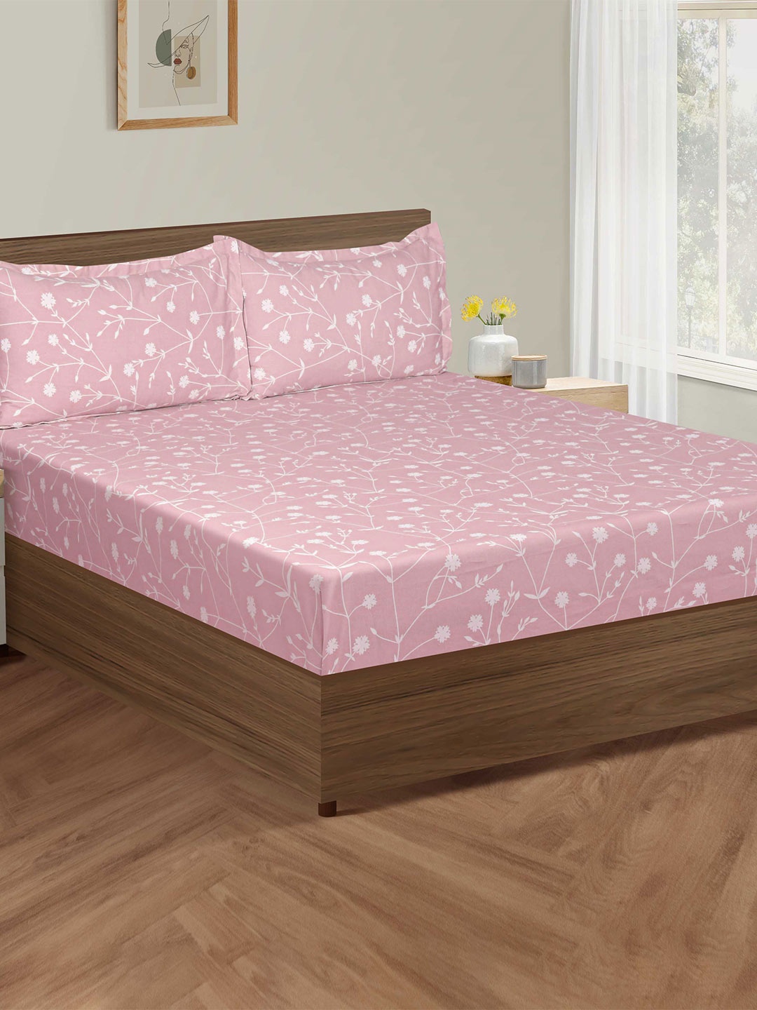 Swayam Ananda Pink Floral Premium Cotton 210TC King Bedsheet Set with 2 Pillow Covers, Grey
Swayam Ananda Pink Floral Premium Cotton 210TC King Bedsheet Set with 2 Pillow Covers, Grey
