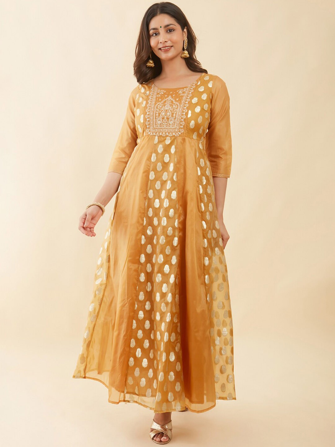 Maybell Ethnic Motifs Embroidered Chanderi & Brocade Anarkali Maxi Ethnic Dress, Mustard
Maybell Ethnic Motifs Embroidered Chanderi & Brocade Anarkali Maxi Ethnic Dress, Mustard
