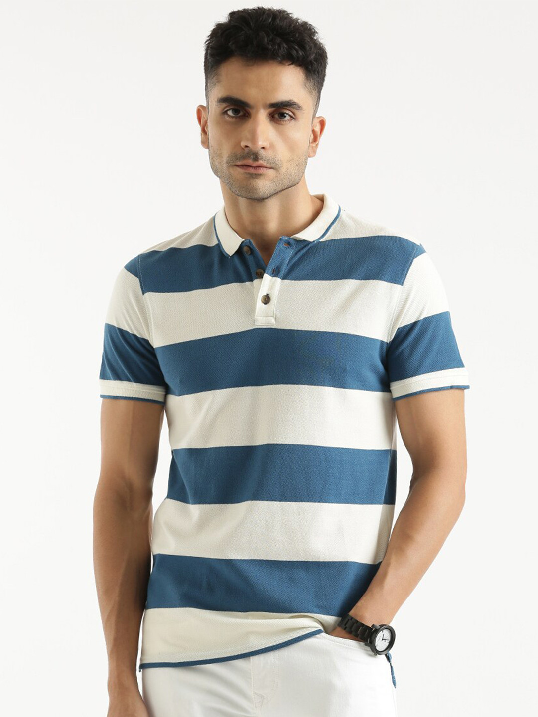 WROGN Striped Cotton Polo Collar Slim Fit T-shirt, Blue
WROGN Striped Cotton Polo Collar Slim Fit T-shirt, Blue