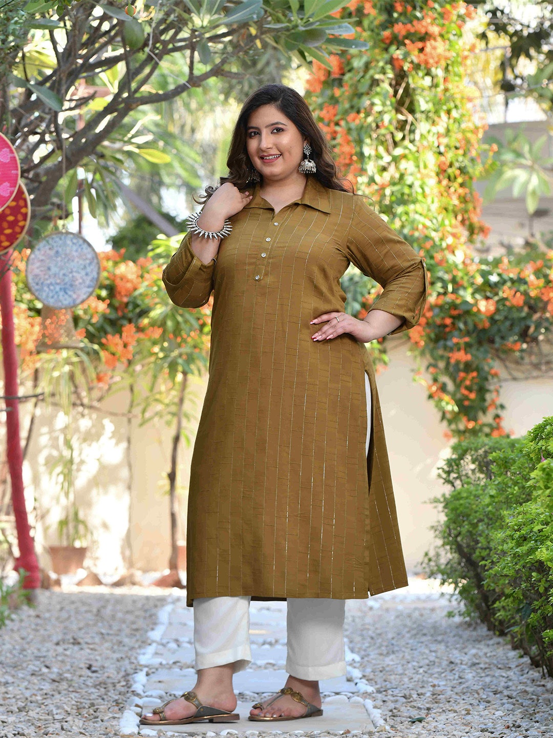 The Plus Size Store by Meera Creations Plus Size Woven Design Liva Straight Kurta, Olive
The Plus Size Store by Meera Creations Plus Size Woven Design Liva Straight Kurta, Olive