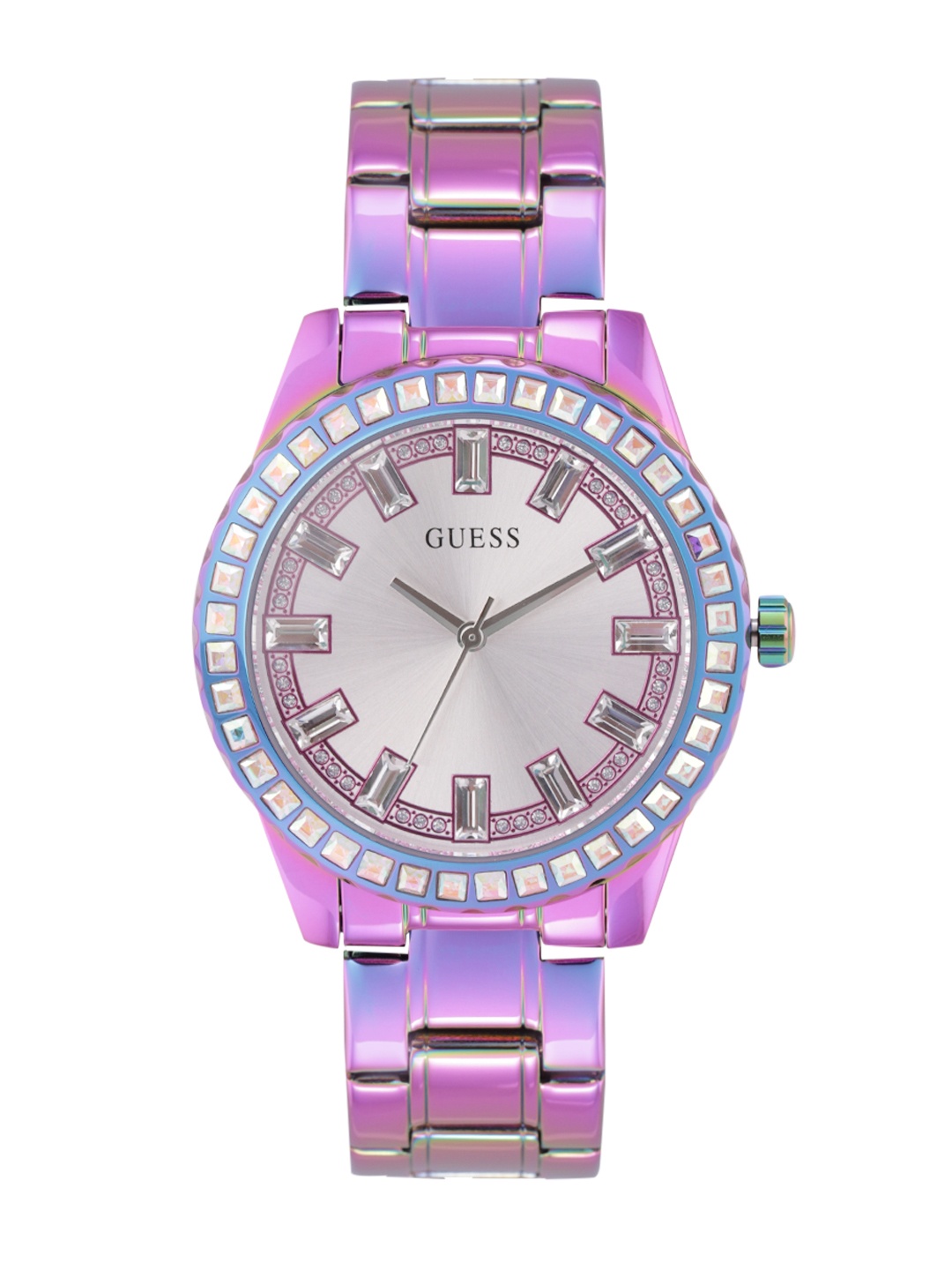 GUESS Women Embellished Dial & Stainless Steel Bracelet Style Straps Analogue Watch, Silver
GUESS Women Embellished Dial & Stainless Steel Bracelet Style Straps Analogue Watch, Silver