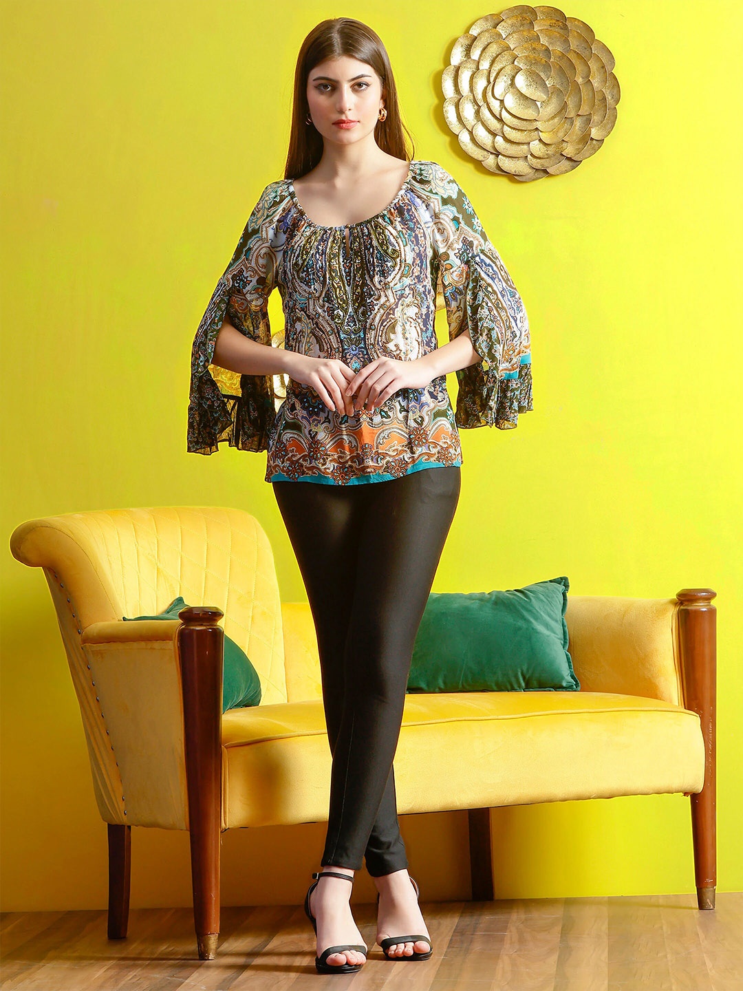 DEBONATELLA Floral Printed Off-Shoulder Sequinned Detailed Georgette Bardot Top, Green
DEBONATELLA Floral Printed Off-Shoulder Sequinned Detailed Georgette Bardot Top, Green