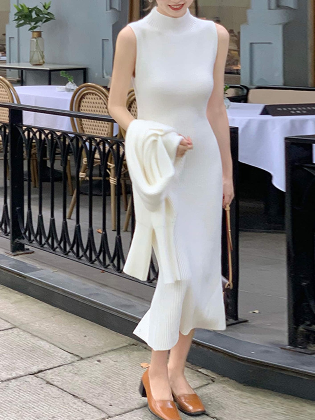 LULU & SKY High Neck Sleeveless Knitted A-Line Midi Dress With Cardigan, White
LULU & SKY High Neck Sleeveless Knitted A-Line Midi Dress With Cardigan, White