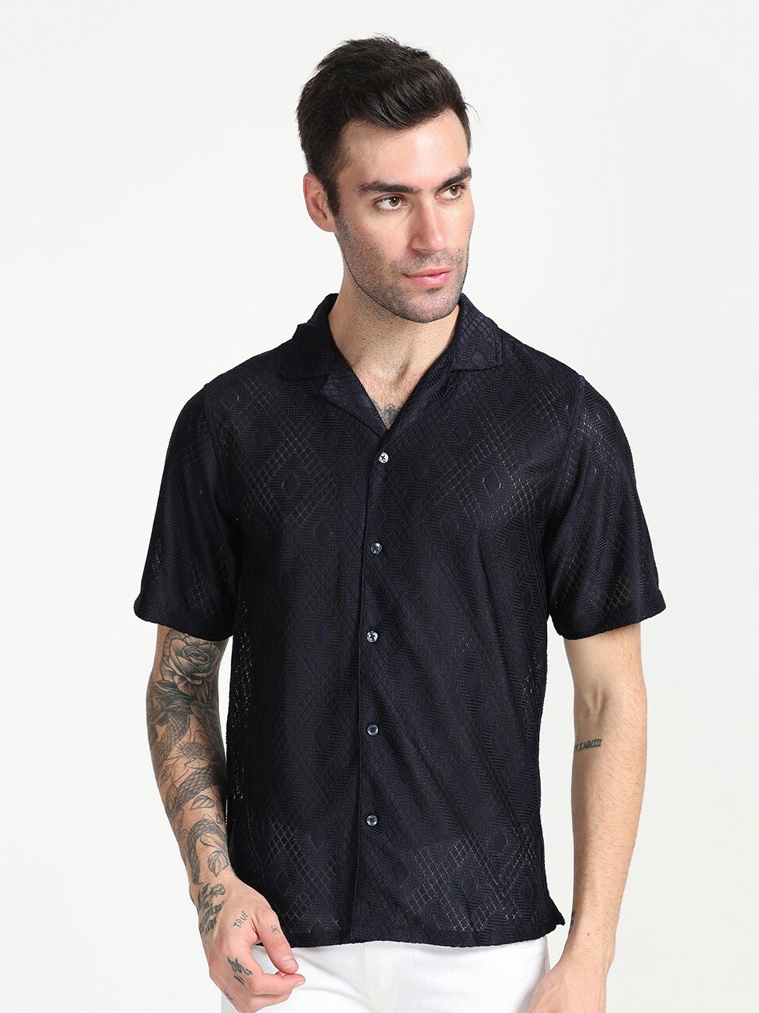 FLY 69 Premium Boxy Geometric Self Design Notched Lapel Collar Casual Shirt, Navy blue
FLY 69 Premium Boxy Geometric Self Design Notched Lapel Collar Casual Shirt, Navy blue