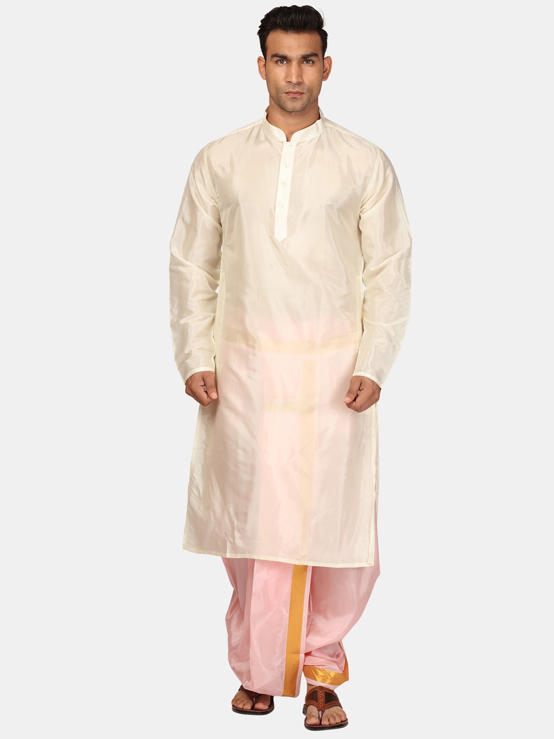 Sethukrishna Mandarin Collar Zari Detail Straight Kurta & Dhoti Pants With Angavastram, Cream
Sethukrishna Mandarin Collar Zari Detail Straight Kurta & Dhoti Pants With Angavastram, Cream