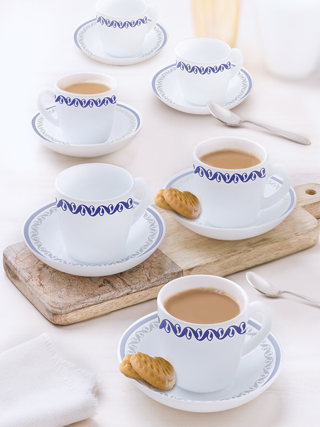 Larah by BOROSIL White & Blue 12 Pcs Printed Opalware Glossy Cups and Saucers-140 ML Each
Larah by BOROSIL White & Blue 12 Pcs Printed Opalware Glossy Cups and Saucers-140 ML Each