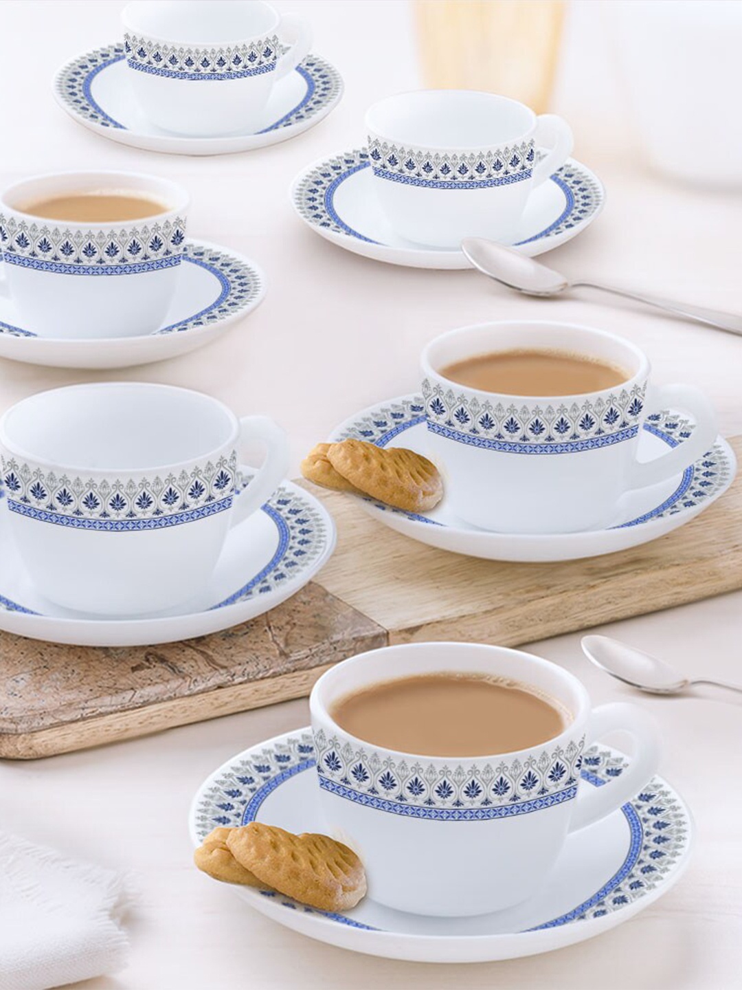 Larah by BOROSIL White & Blue 12 Pcs Printed Opalware Glossy Cups and Saucers-140 ML Each
Larah by BOROSIL White & Blue 12 Pcs Printed Opalware Glossy Cups and Saucers-140 ML Each