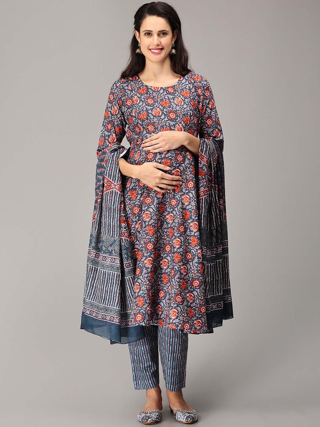 The Mom Store Floral Printed Regular Pure Cotton Maternity Kurta with Trousers & Dupatta, Blue
The Mom Store Floral Printed Regular Pure Cotton Maternity Kurta with Trousers & Dupatta, Blue