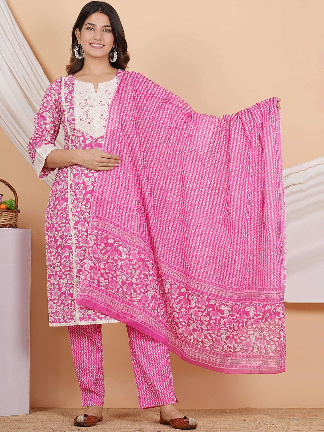 ZOYOTO Floral Printed Regular Gotta Patti Pure Cotton Kurta With Trousers & Dupatta, Fuchsia
ZOYOTO Floral Printed Regular Gotta Patti Pure Cotton Kurta With Trousers & Dupatta, Fuchsia