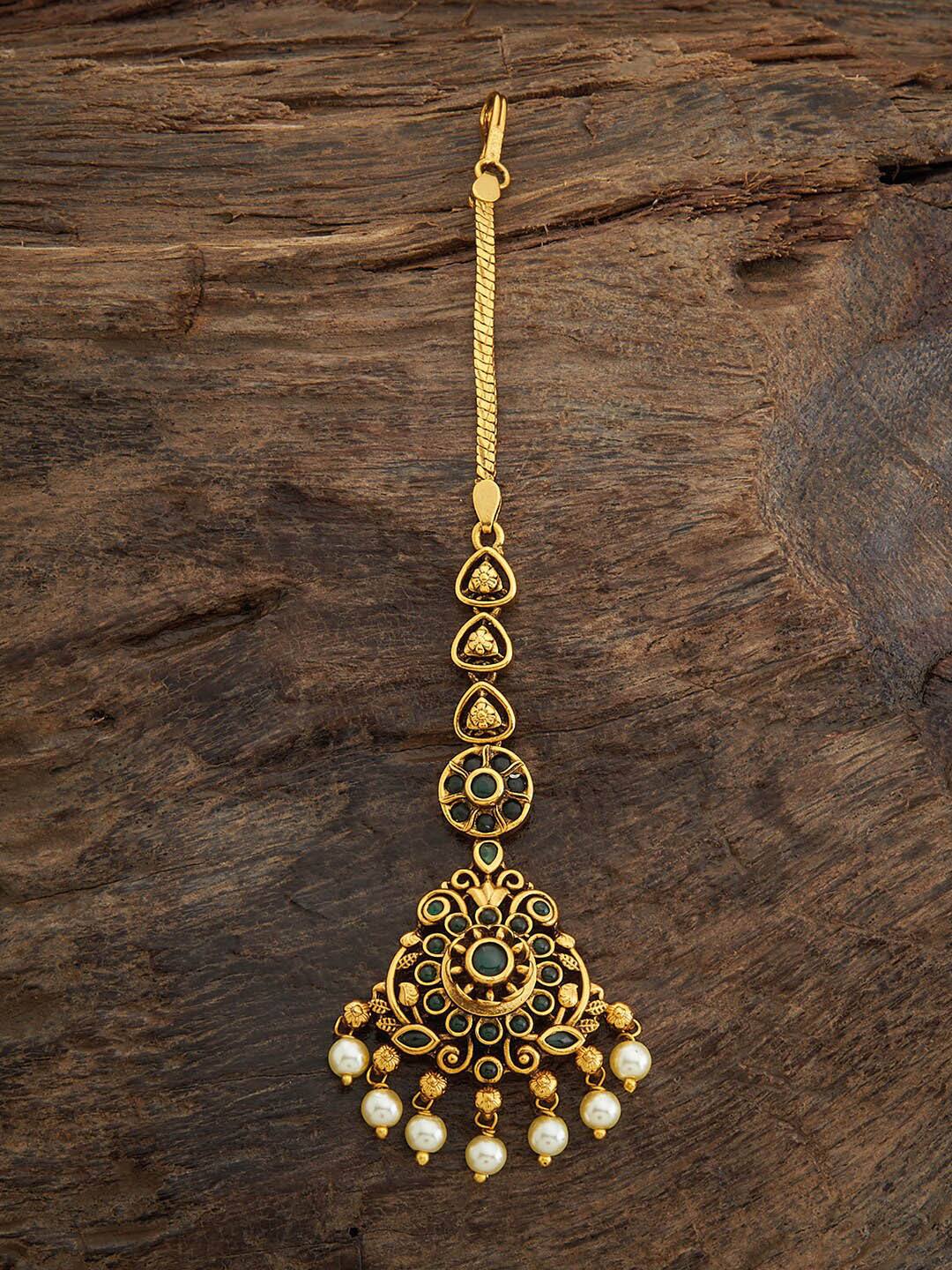 Kushal's Fashion Jewellery Gold-Plated Stones & Beads studded Ethnic Antique Maang Tikka, Green
Kushal's Fashion Jewellery Gold-Plated Stones & Beads studded Ethnic Antique Maang Tikka, Green