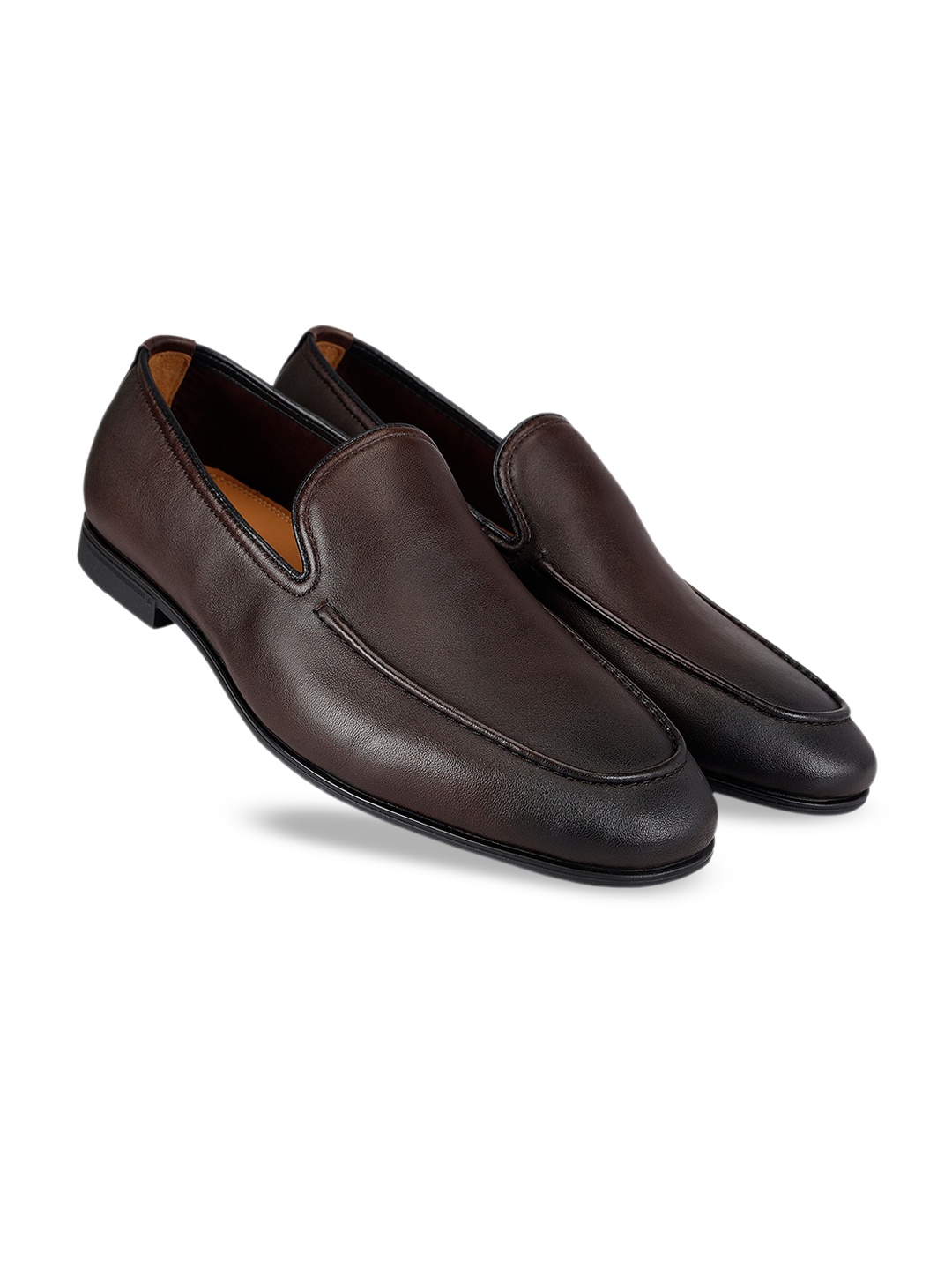 ROSSO BRUNELLO Men Leather Formal Slip On Shoes, Coffee brown