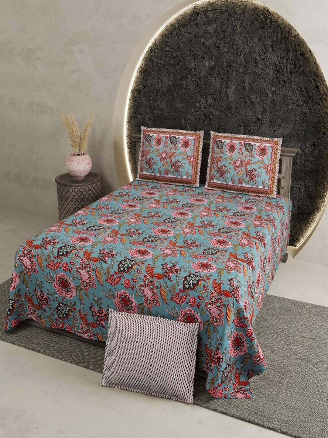 JAIPUR PRIME Blue & Red Floral Cotton 210 TC Super King Bedsheet With 2 Pillow Covers
JAIPUR PRIME Blue & Red Floral Cotton 210 TC Super King Bedsheet With 2 Pillow Covers