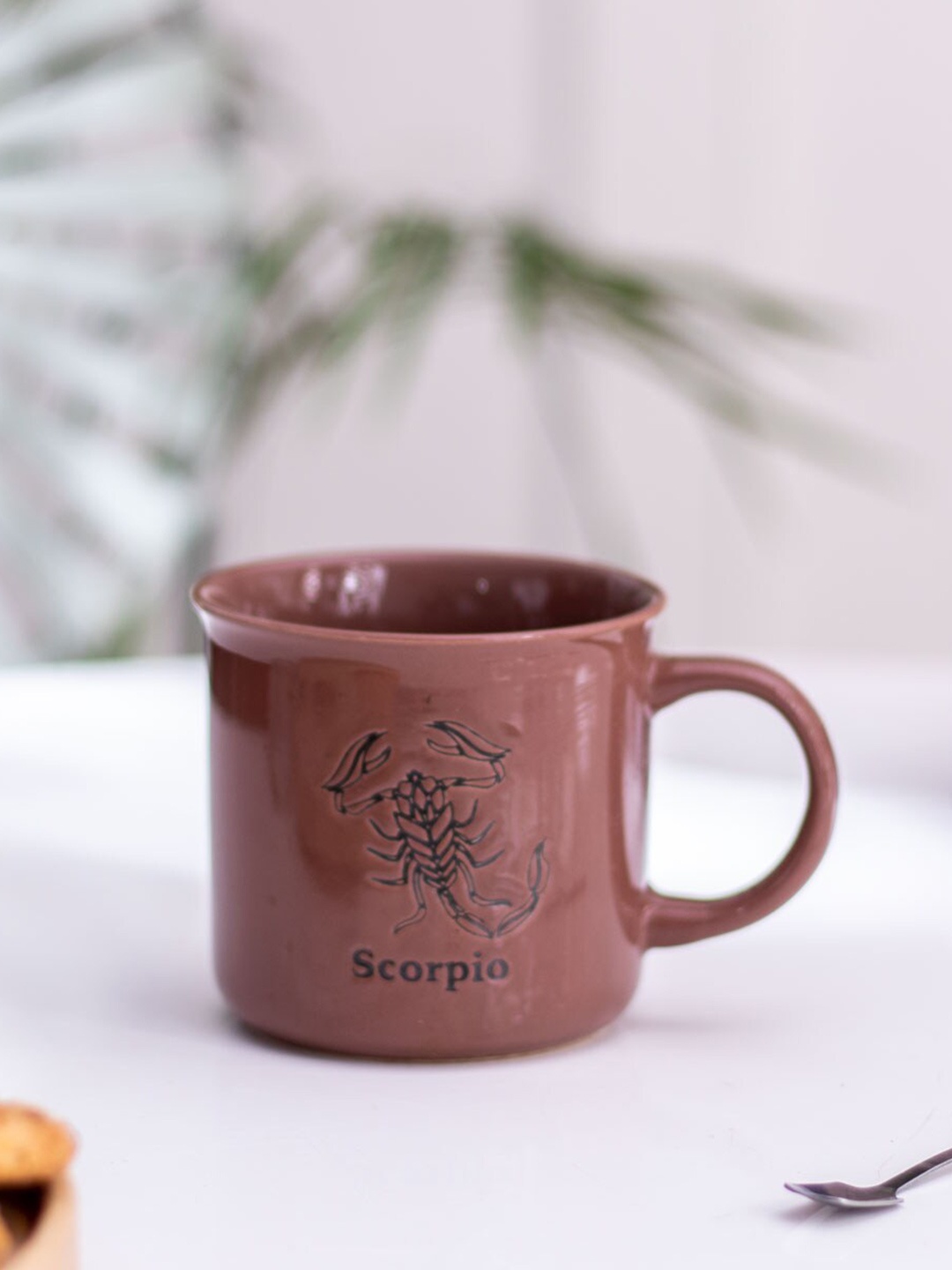THEDECORKART Brown & Black Printed Ceramic Glossy Mug 300 ML
