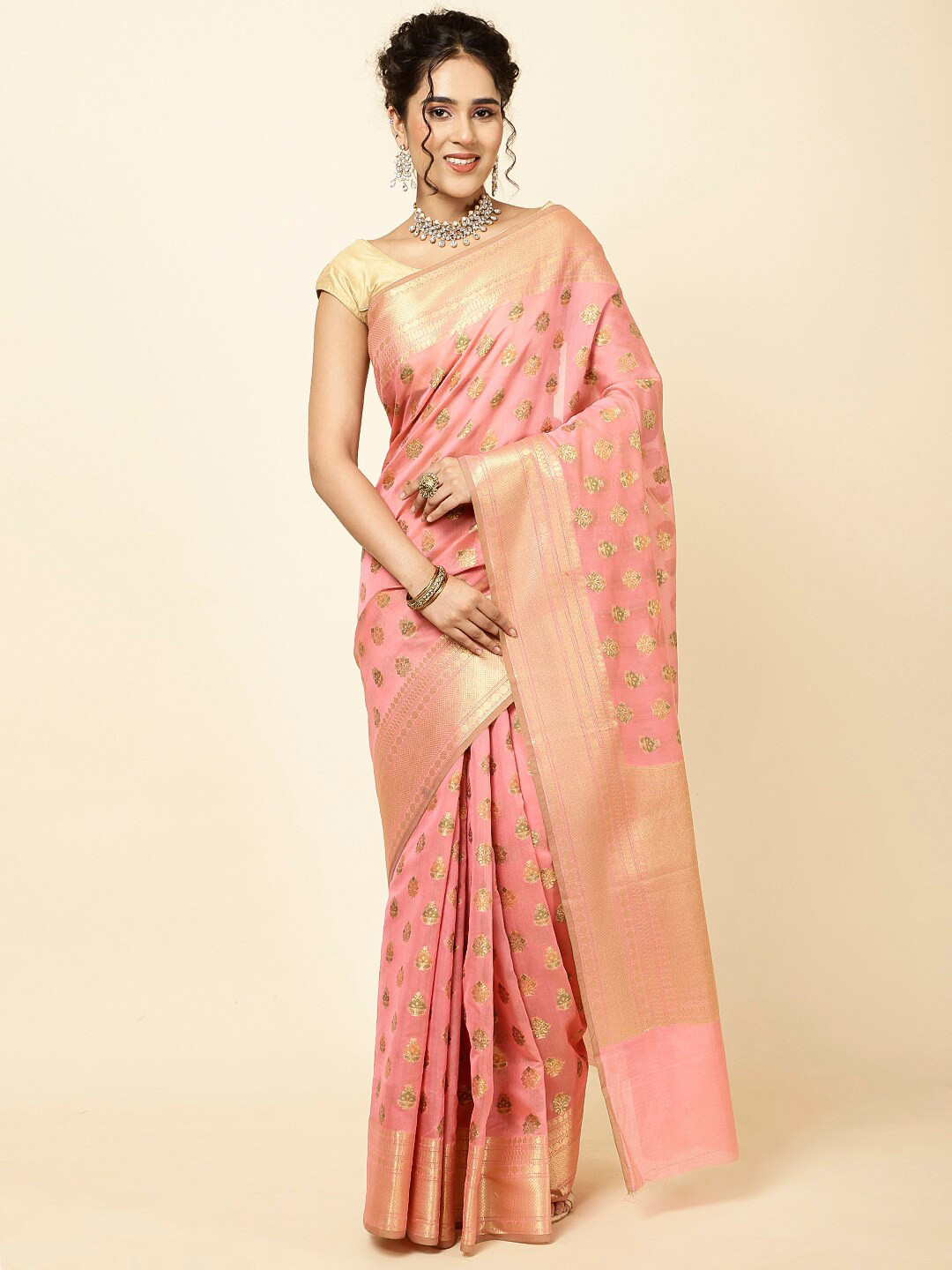 Meena Bazaar Ethnic Motifs Woven Design Sarees, Pink 
Meena Bazaar Ethnic Motifs Woven Design Sarees, Pink