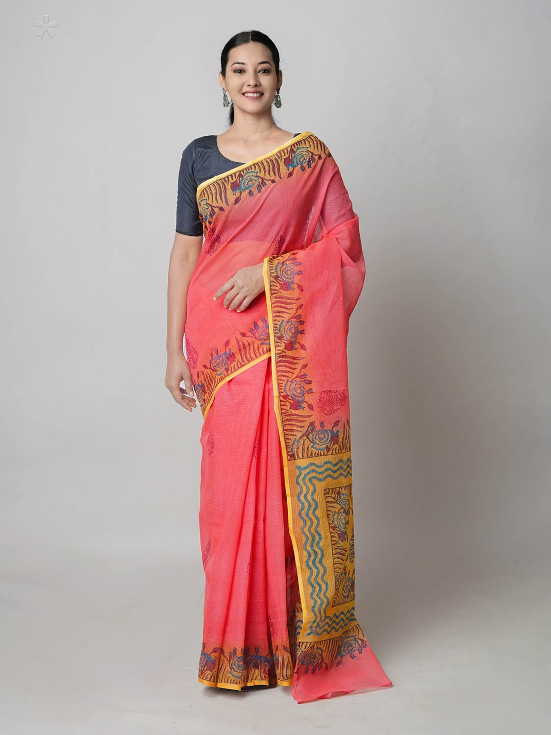 Unnati Silks Ethnic Motifs Pure Cotton Kota Saree, Orange