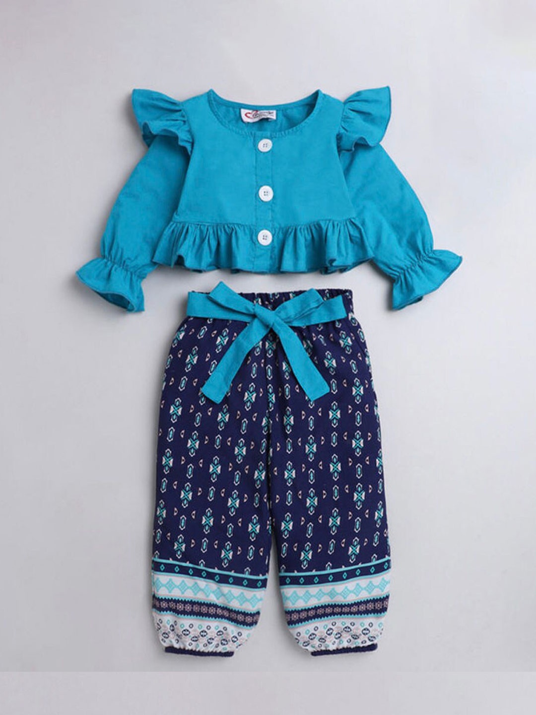 M'andy Girls Printed Cotton Top with Pyjamas, Blue
