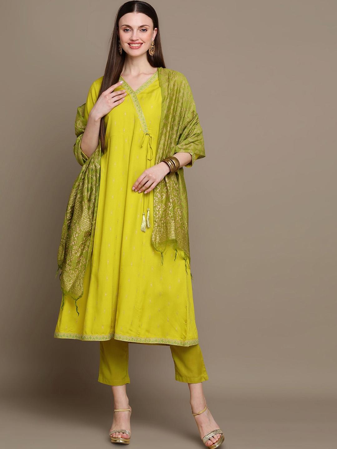 KALINI Ethnic Motifs Printed Angrakha Thread Work Kurta & Trousers With Dupatta, Green
KALINI Ethnic Motifs Printed Angrakha Thread Work Kurta & Trousers With Dupatta, Green
