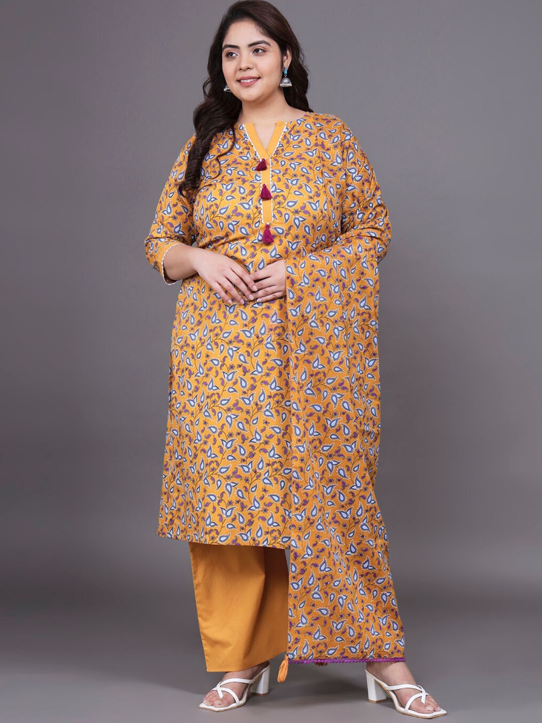 Tissu Plus Size Ethnic Motif Printed Pure Cotton Straight Kurta With Palazzos & Dupatta, Yellow
Tissu Plus Size Ethnic Motif Printed Pure Cotton Straight Kurta With Palazzos & Dupatta, Yellow