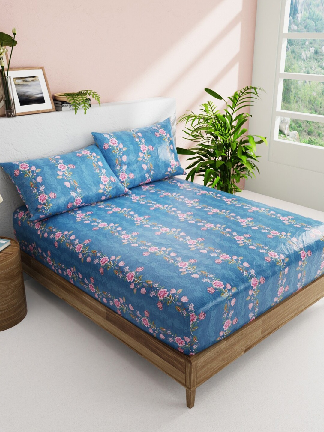 BIANCA Essenza Blue & Pink Floral Cotton 144 TC Queen Bedsheet With 2 Pillow Covers
BIANCA Essenza Blue & Pink Floral Cotton 144 TC Queen Bedsheet With 2 Pillow Covers