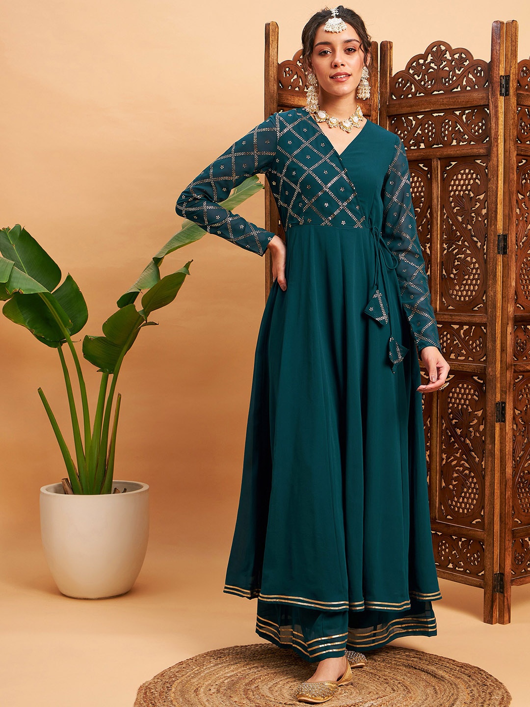 Shae by SASSAFRAS Ethnic Motifs Printed V-Neck Thread Work Georgette Anarkali Kurta, Teal
Shae by SASSAFRAS Ethnic Motifs Printed V-Neck Thread Work Georgette Anarkali Kurta, Teal