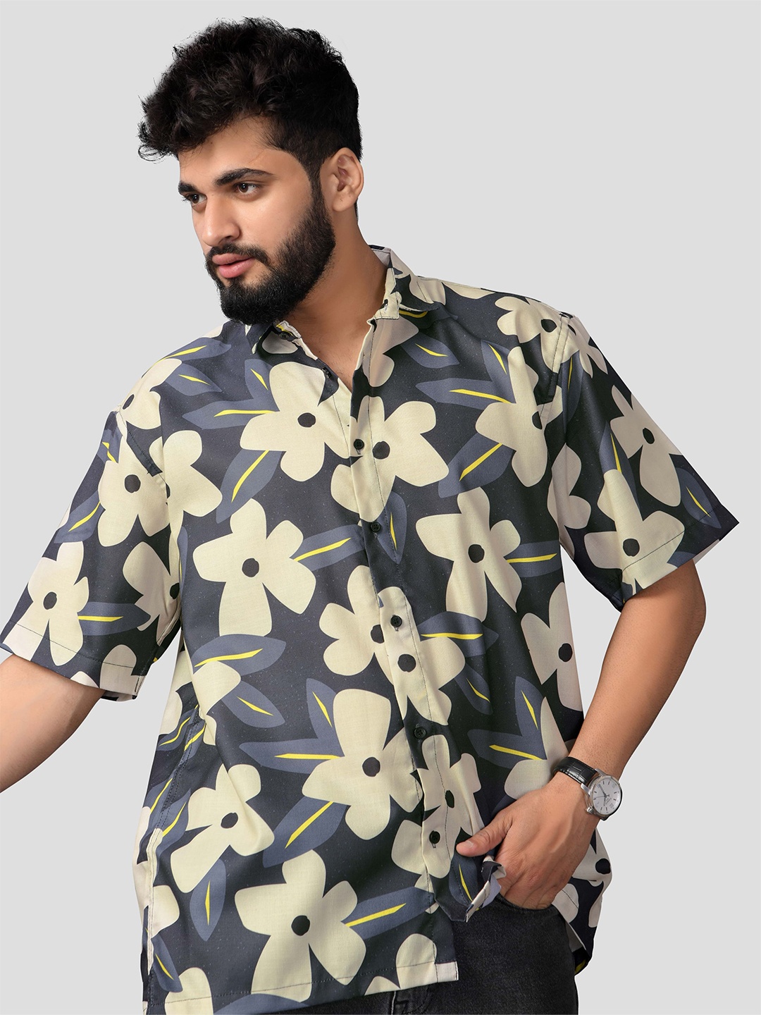 BROWN BROTHERS Relaxed Floral Printed Spread Collar Short Sleeves Oversized Casual Shirt, Grey
BROWN BROTHERS Relaxed Floral Printed Spread Collar Short Sleeves Oversized Casual Shirt, Grey
