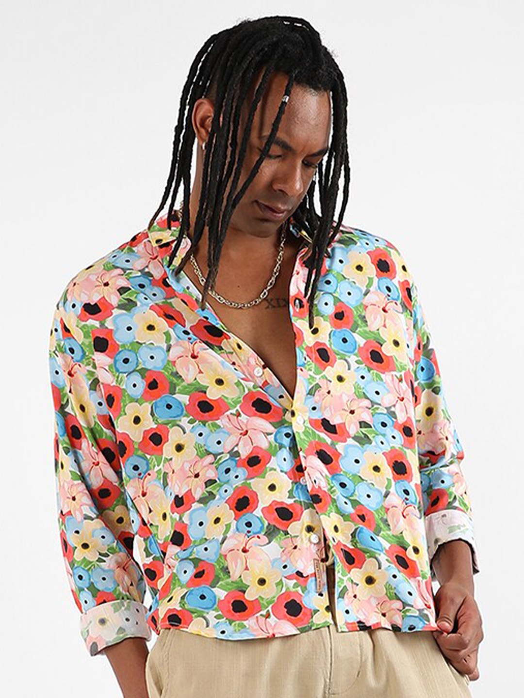 Campus Sutra Classic Floral Printed Opaque Casual Shirt, Blue