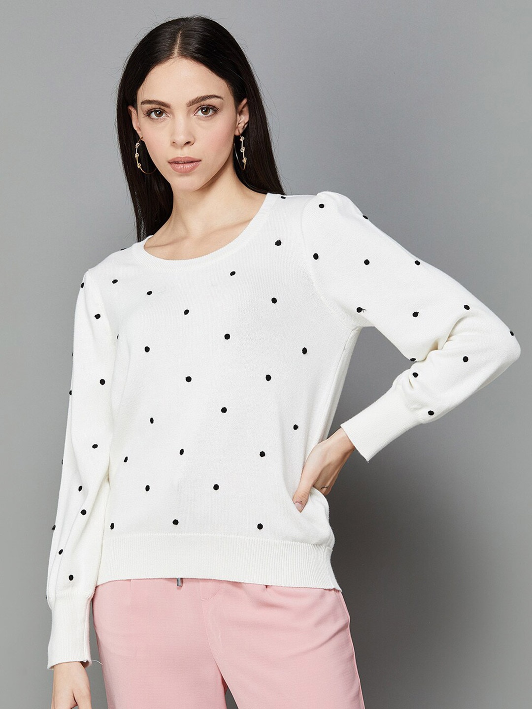 CODE by Lifestyle Polka Dot Printed Round Neck Cotton Pullover Sweatshirt, Off white
CODE by Lifestyle Polka Dot Printed Round Neck Cotton Pullover Sweatshirt, Off white
