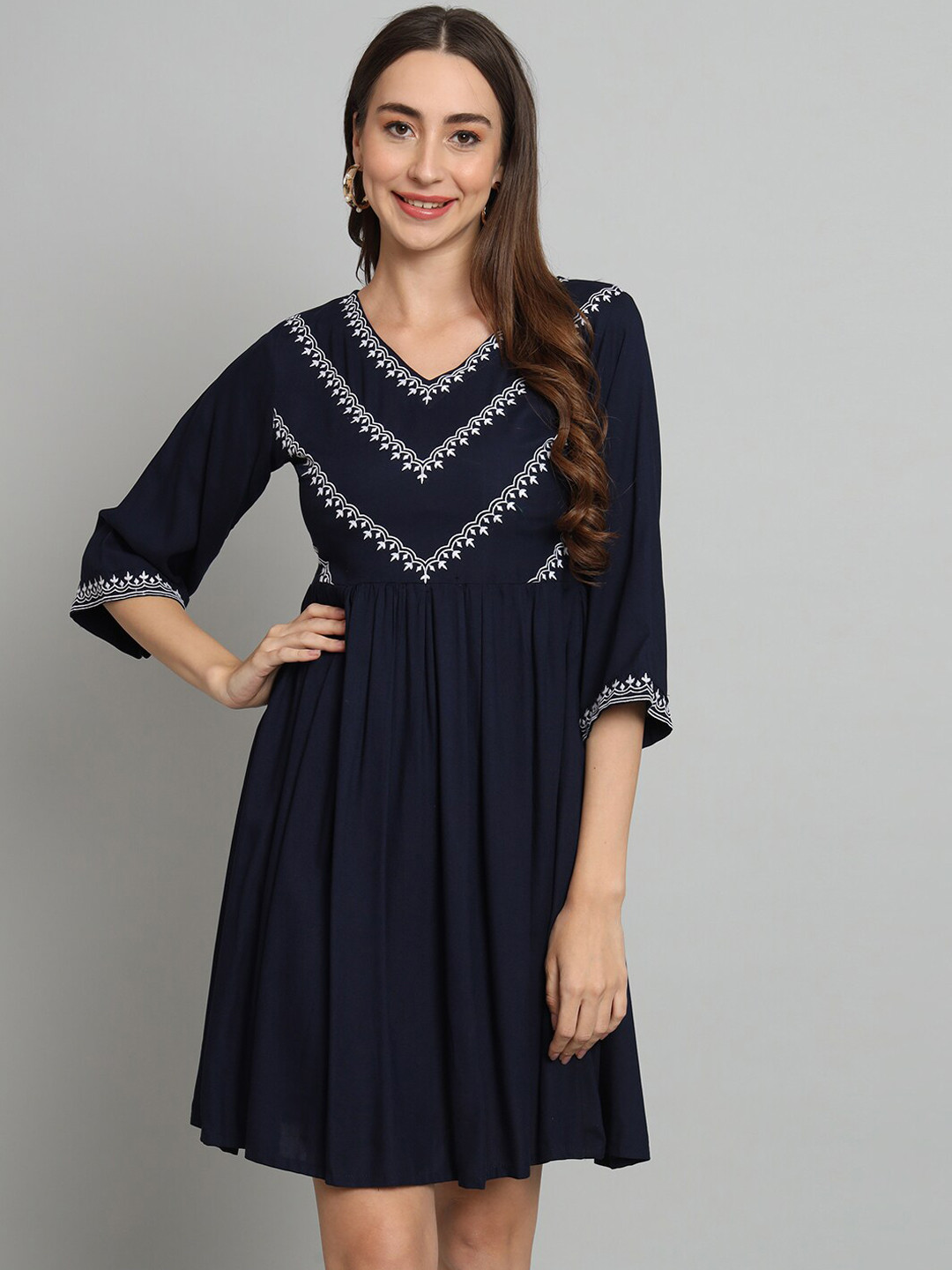 KALINI Embroidered Fit & Flared Above Knee Ethnic Dress, Blue
KALINI Embroidered Fit & Flared Above Knee Ethnic Dress, Blue