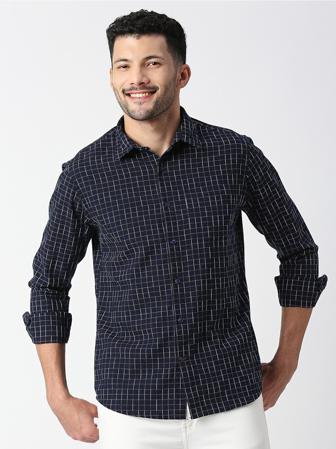 SNX Grid Tattersall Checked Classic Tailored Fit Opaque Cotton Casual Shirt, Navy blue
SNX Grid Tattersall Checked Classic Tailored Fit Opaque Cotton Casual Shirt, Navy blue