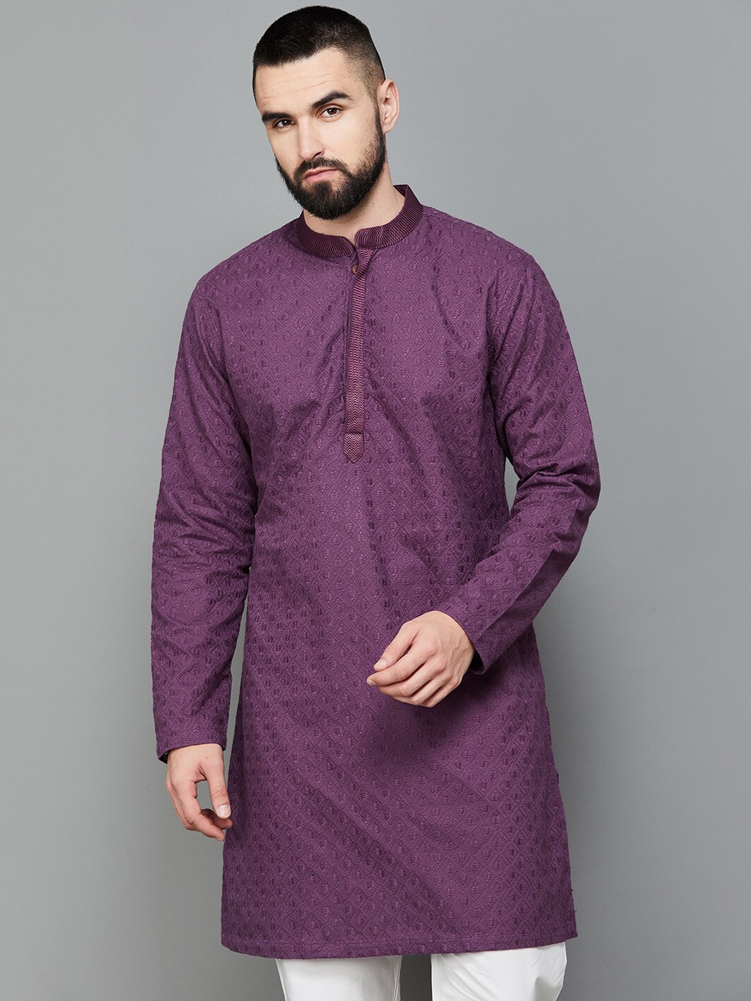 Melange by Lifestyle Geometric Embroidered Mandarin Collar Pure Cotton Kurta, Purple
Melange by Lifestyle Geometric Embroidered Mandarin Collar Pure Cotton Kurta, Purple
