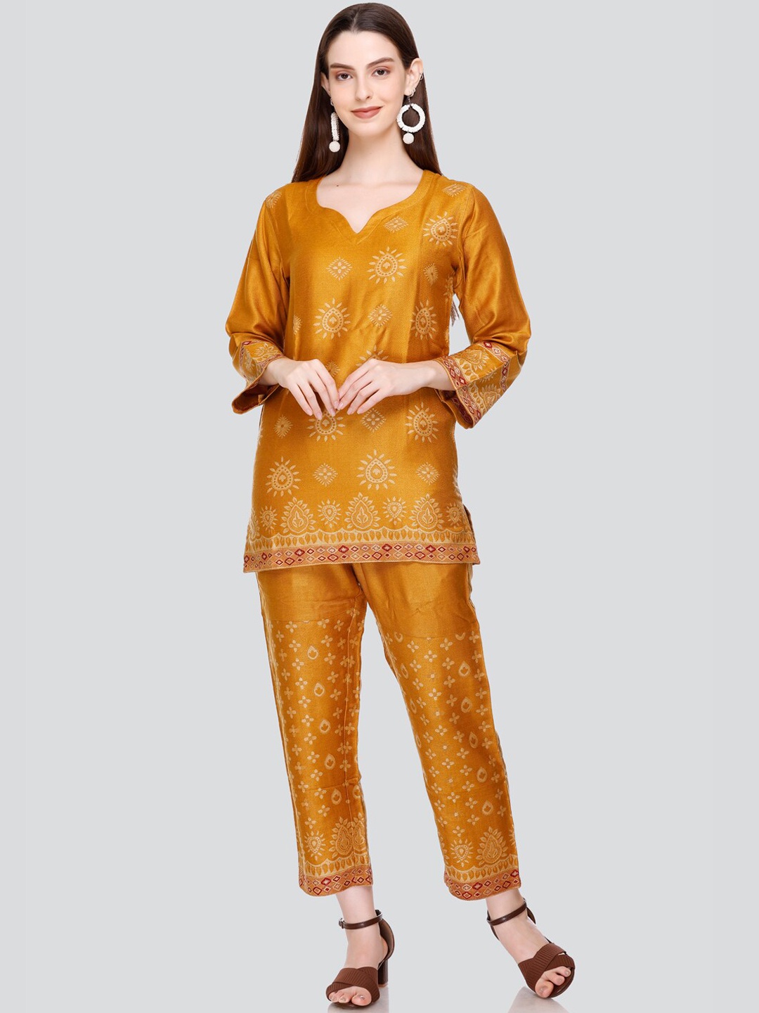 HOUSE OF KIRNA'S WITH LOGO OF HOK Ethnic Motifs Woven Designed Acrylic Co-Ords, Mustard
HOUSE OF KIRNA'S WITH LOGO OF HOK Ethnic Motifs Woven Designed Acrylic Co-Ords, Mustard