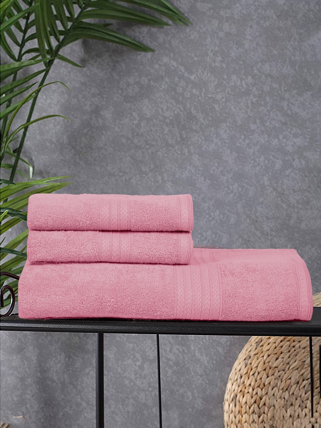 Naksh Pink 3 Pieces Cotton 450 GSM Towel Set