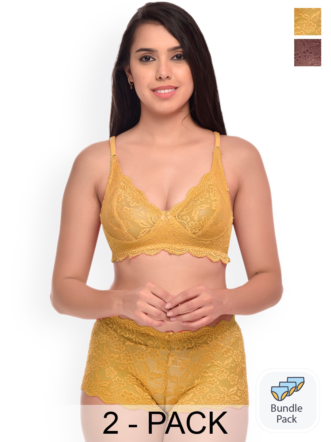 Aamarsh Pack Of 2 Self-Design Lingerie Set, Yellow