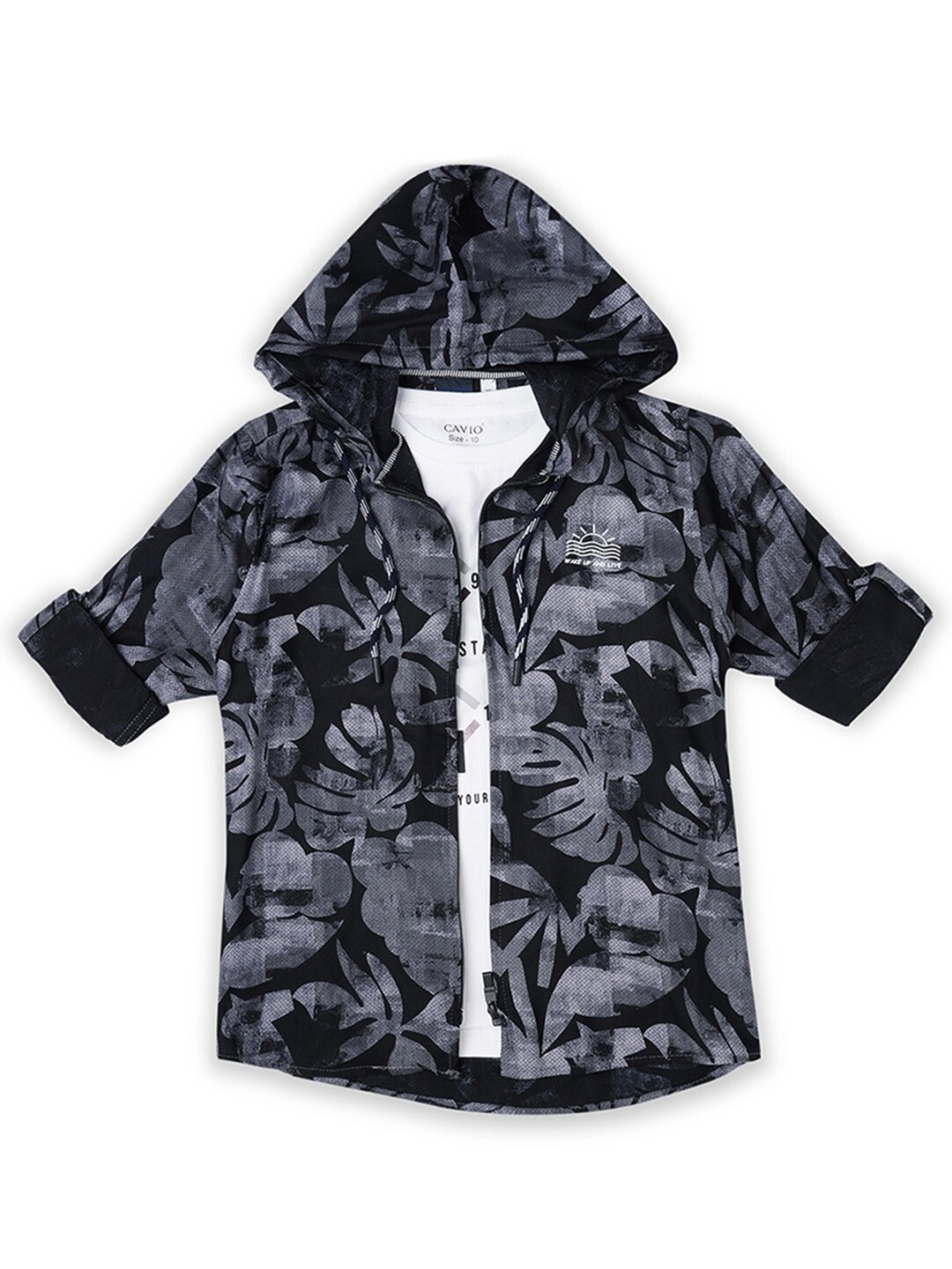 CAVIO Boys Comfort Floral Printed Hooded Pure Cotton Casual Shirt With T-Shirt, Black
CAVIO Boys Comfort Floral Printed Hooded Pure Cotton Casual Shirt With T-Shirt, Black
