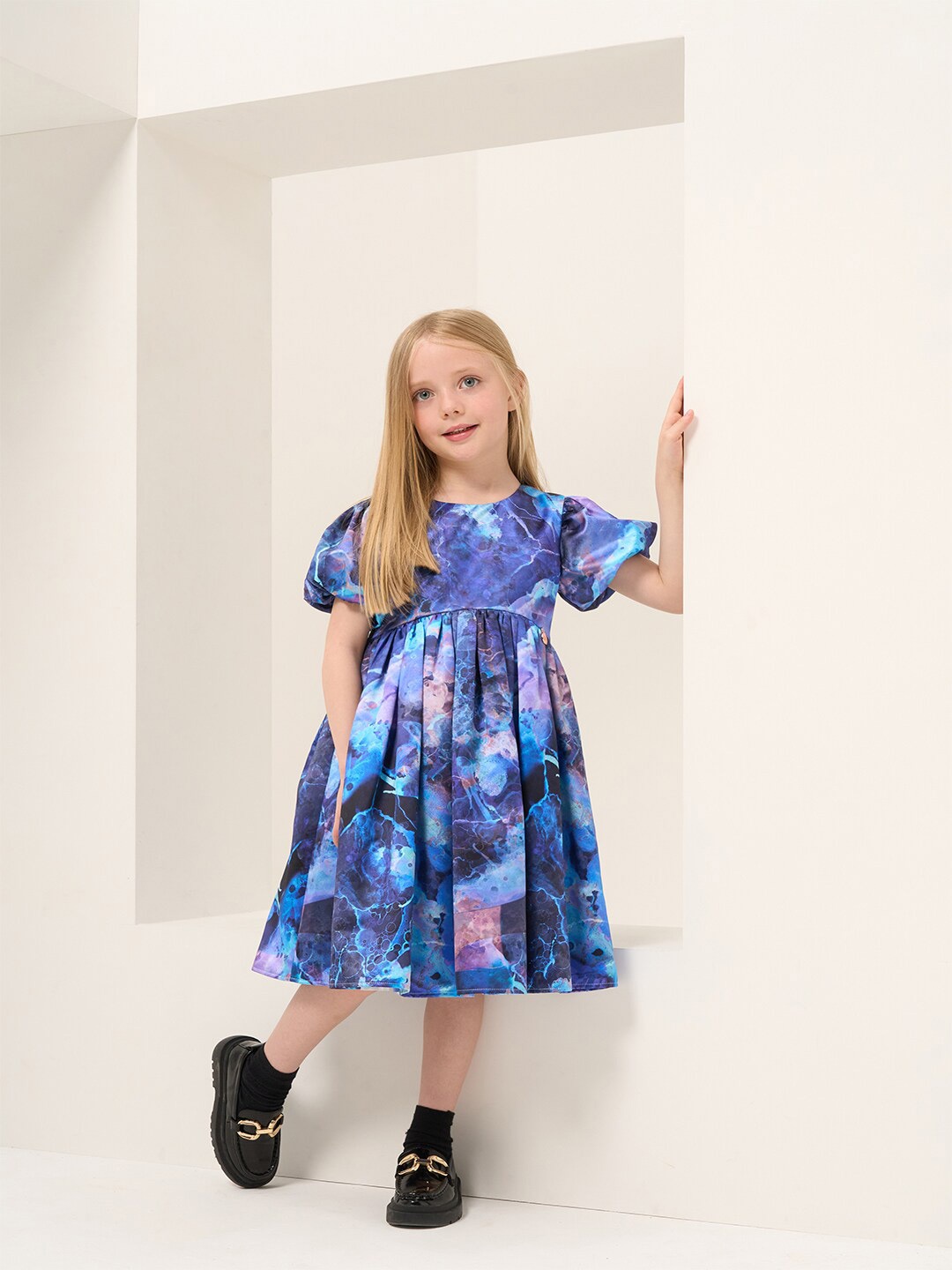 Angel & Rocket Girls Abstract Printed Round Neck Puff Sleeves Gathered Fit & Flare Dress, Blue
Angel & Rocket Girls Abstract Printed Round Neck Puff Sleeves Gathered Fit & Flare Dress, Blue