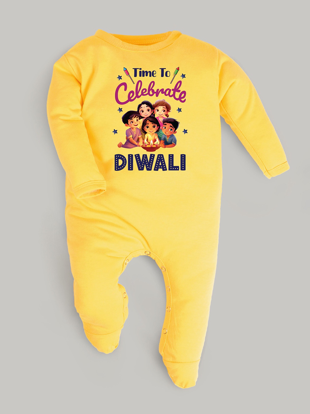 FFLIRTYGO Infants Printed Pure Cotton Sleepsuit, Yellow