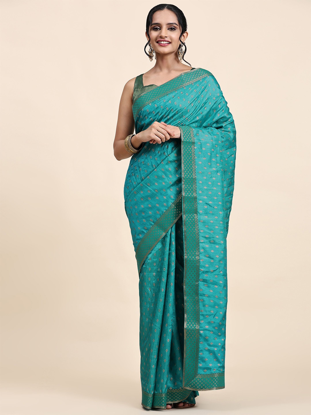 RACHNA Ethnic Motif Woven Design Zari Saree, Green