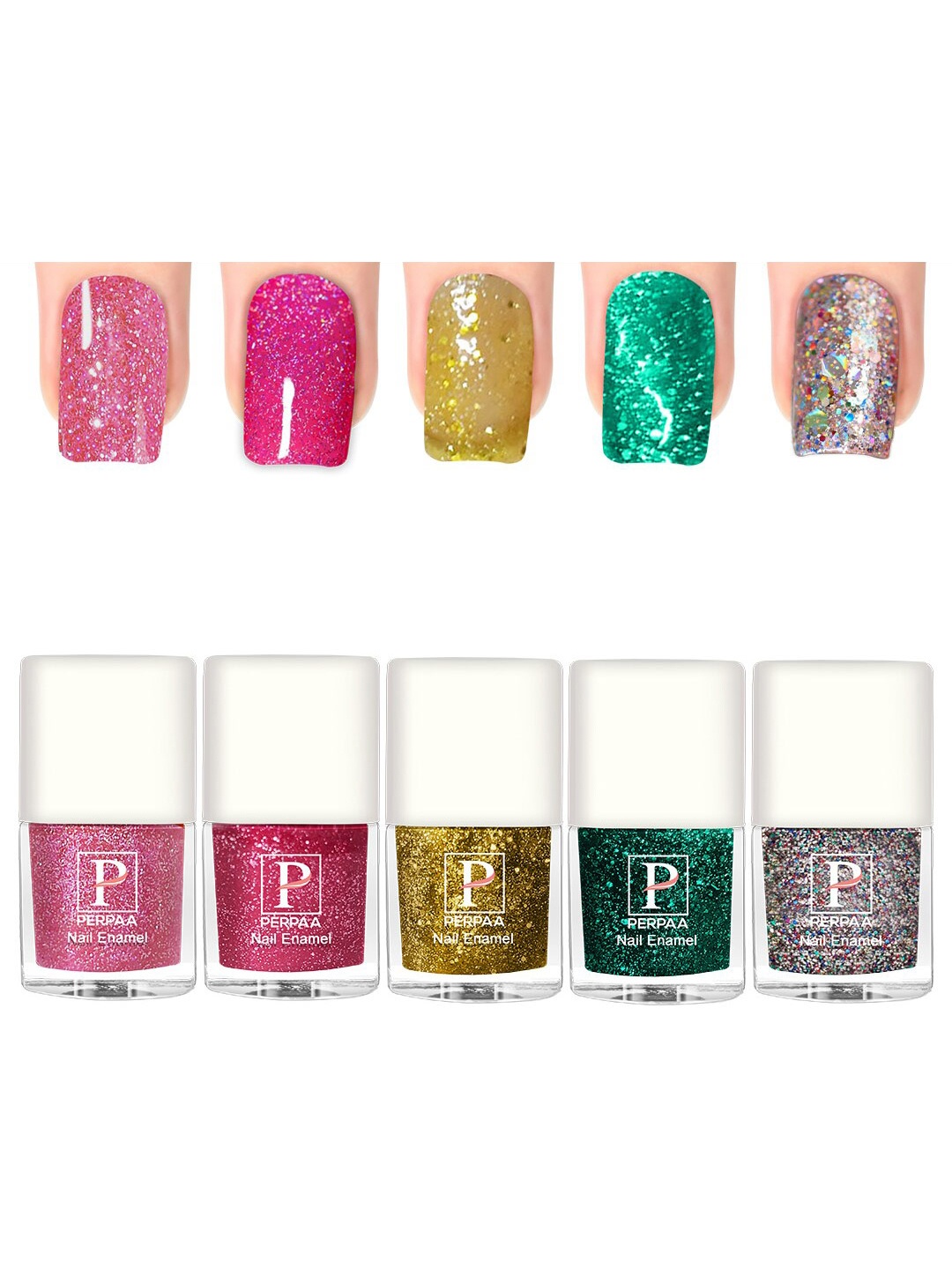 PERPAA Set Of 5 Glitter Light Reflective UV Gel Sparkly Nail Polish - 5ml Each, Pink
PERPAA Set Of 5 Glitter Light Reflective UV Gel Sparkly Nail Polish - 5ml Each, Pink