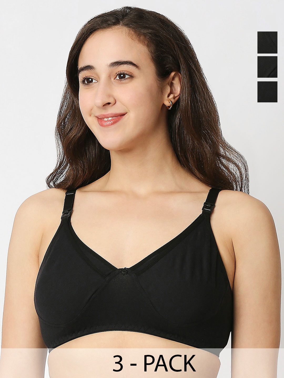 MeeMee Pack Of 3 Full Coverage Cotton Feeding Maternity Bra With All Day Comfort, Black
MeeMee Pack Of 3 Full Coverage Cotton Feeding Maternity Bra With All Day Comfort, Black