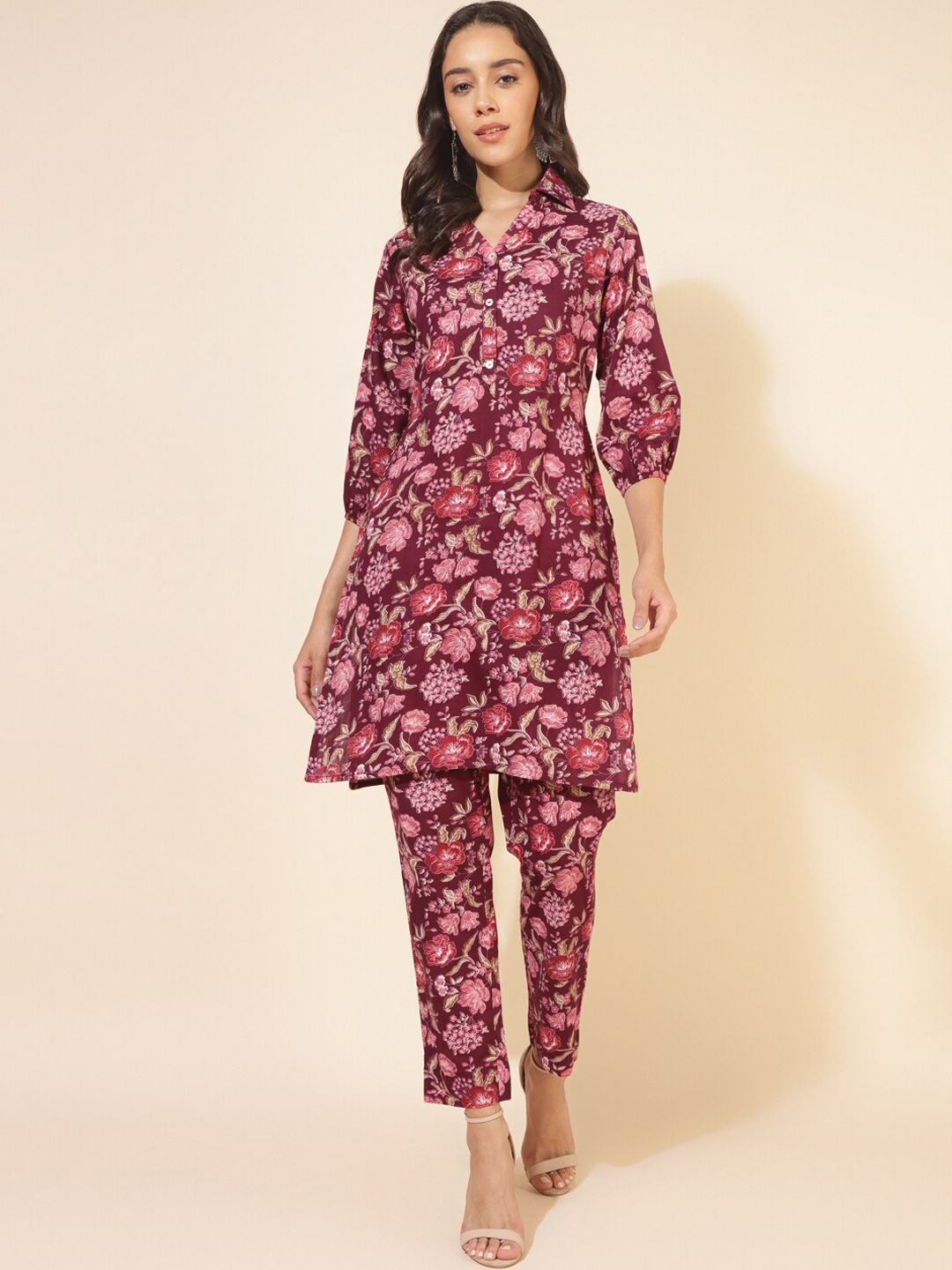 Janasya Floral Printed Shirt Collar Puff Sleeve Pure Cotton Tunic With Trousers, Purple
Janasya Floral Printed Shirt Collar Puff Sleeve Pure Cotton Tunic With Trousers, Purple