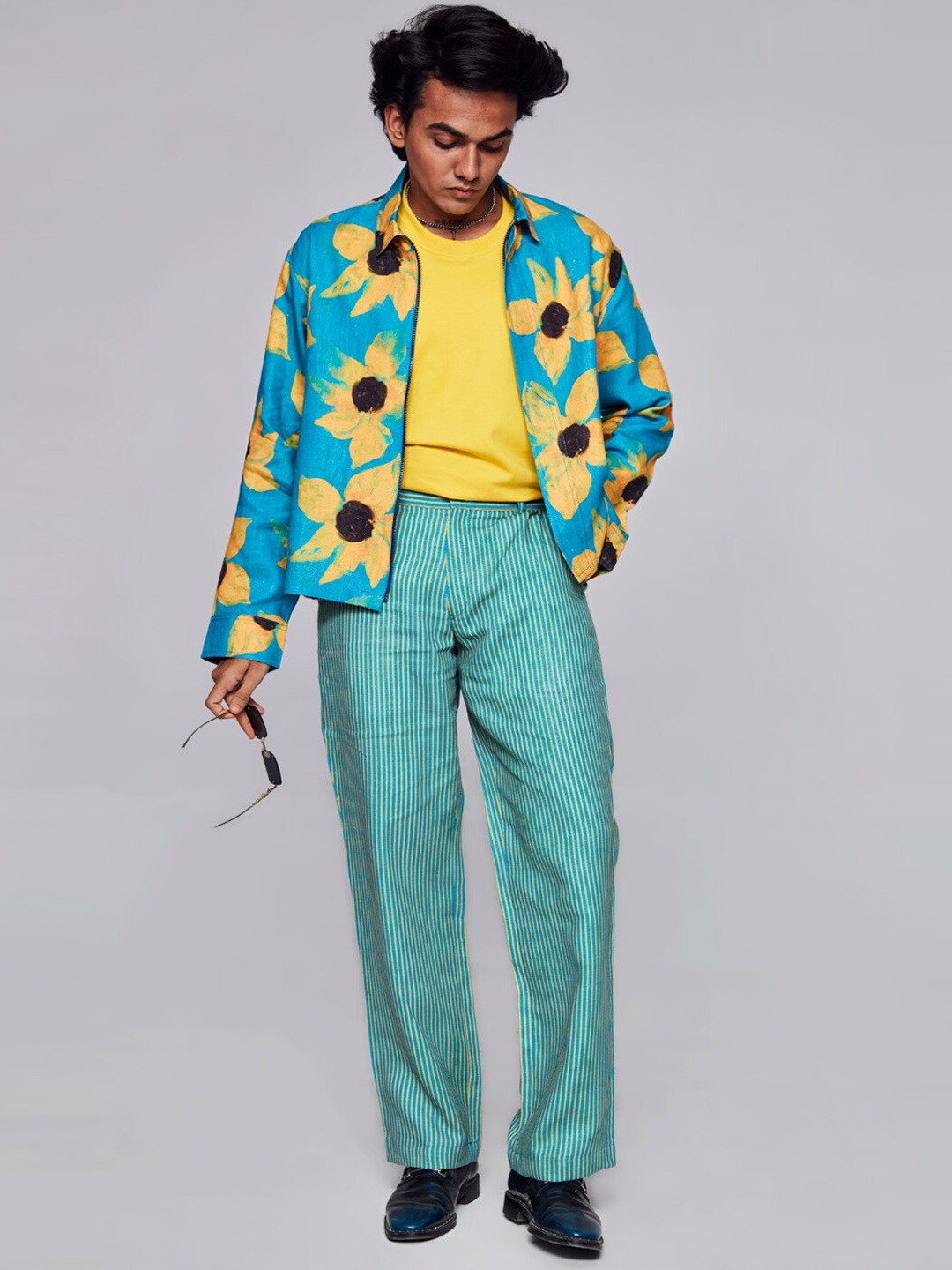 ADDY'S for men Floral Printed Spread Collar Talored Jacket, Sea green