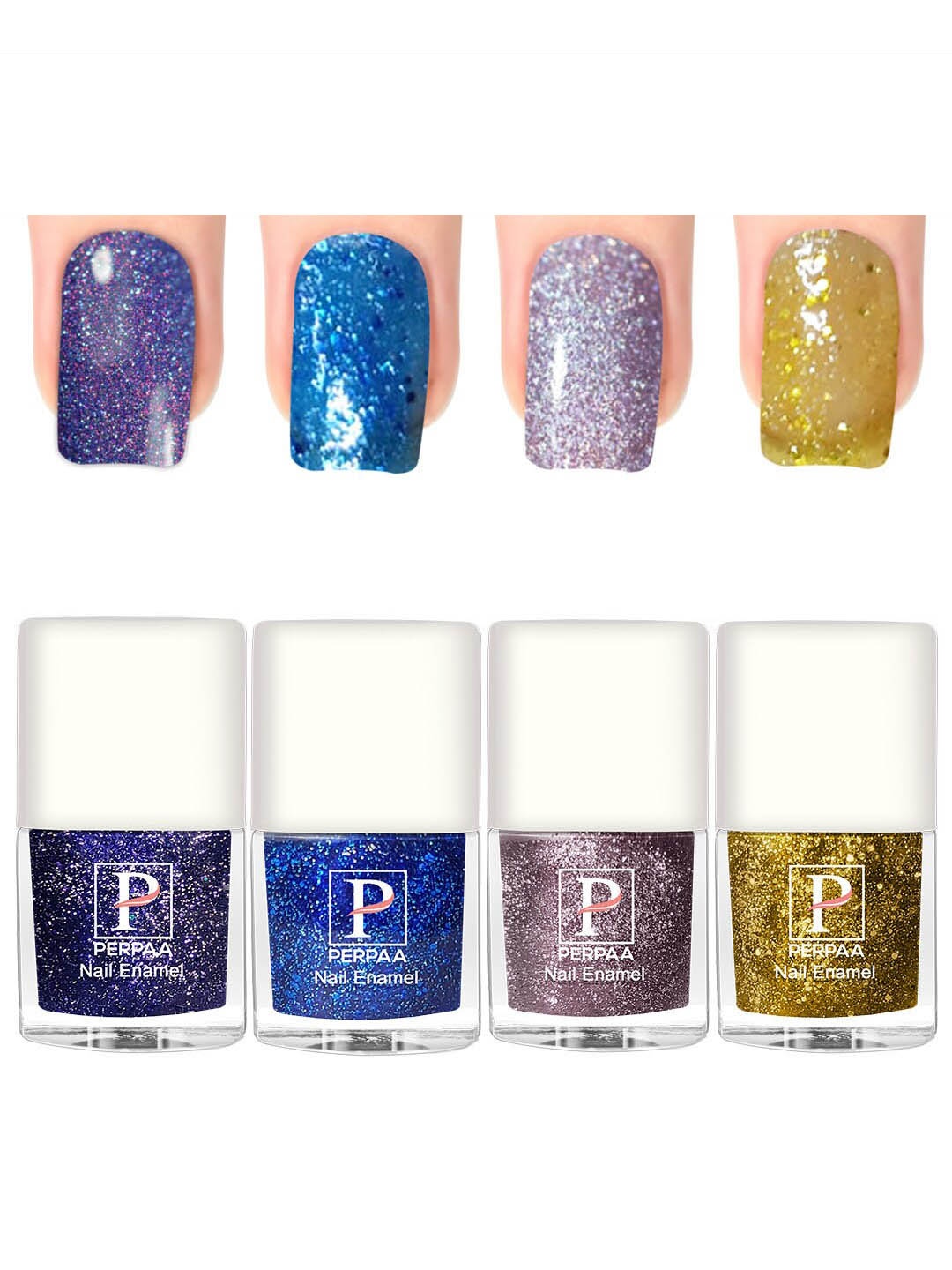 PERPAA Set Of 4 Glitter Light Reflective UV Gel Sparkly Nail Polish - 5ml Each, Navy blue
PERPAA Set Of 4 Glitter Light Reflective UV Gel Sparkly Nail Polish - 5ml Each, Navy blue