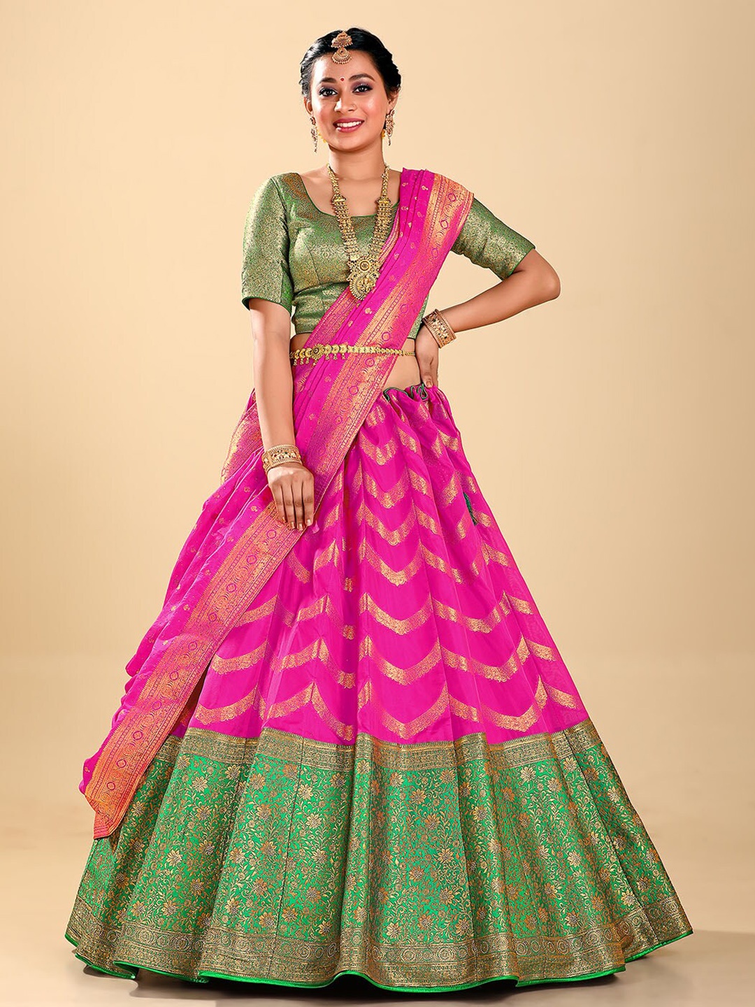 HALFSAREE STUDIO Woven Design Semi-Stitched Lehenga & Unstitched Blouse With Dupatta, Pink
HALFSAREE STUDIO Woven Design Semi-Stitched Lehenga & Unstitched Blouse With Dupatta, Pink