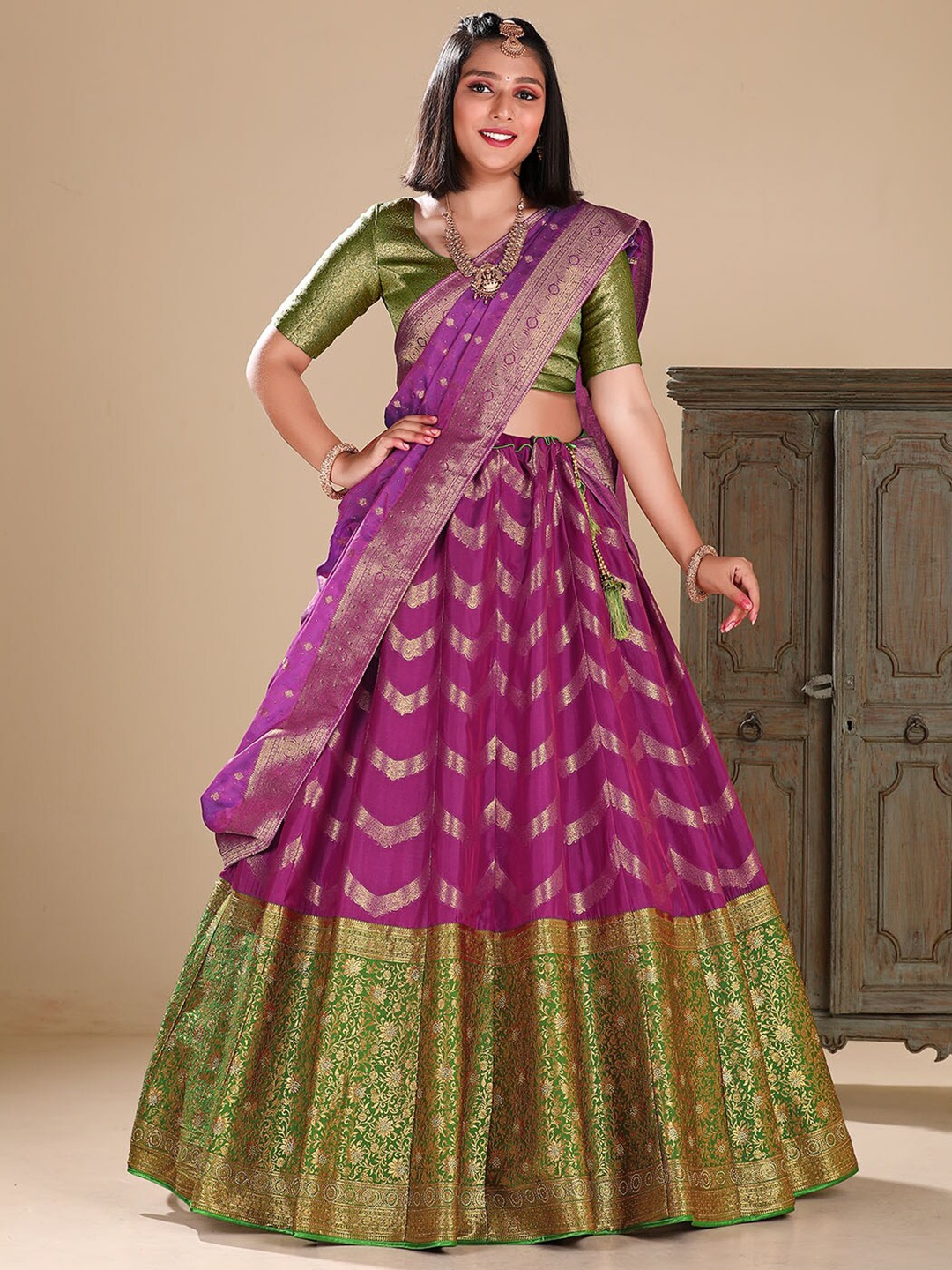 HALFSAREE STUDIO Woven Design Semi-Stitched Lehenga & Unstitched Blouse With Dupatta, Purple
HALFSAREE STUDIO Woven Design Semi-Stitched Lehenga & Unstitched Blouse With Dupatta, Purple