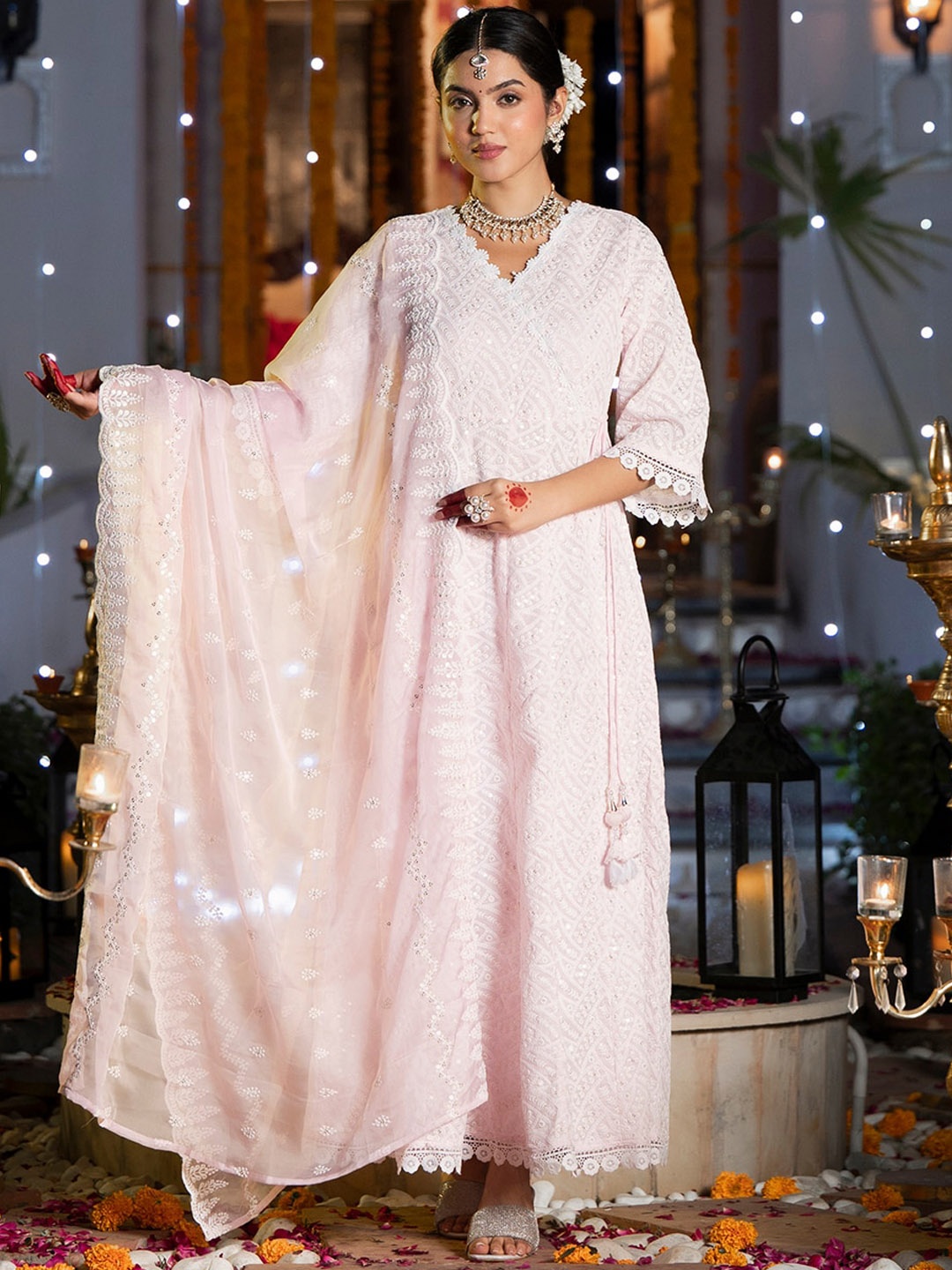 Yufta Embroidered Angrakha Chikankari Pure Cotton Kurta with Trousers & With Dupatta, Pink
Yufta Embroidered Angrakha Chikankari Pure Cotton Kurta with Trousers & With Dupatta, Pink