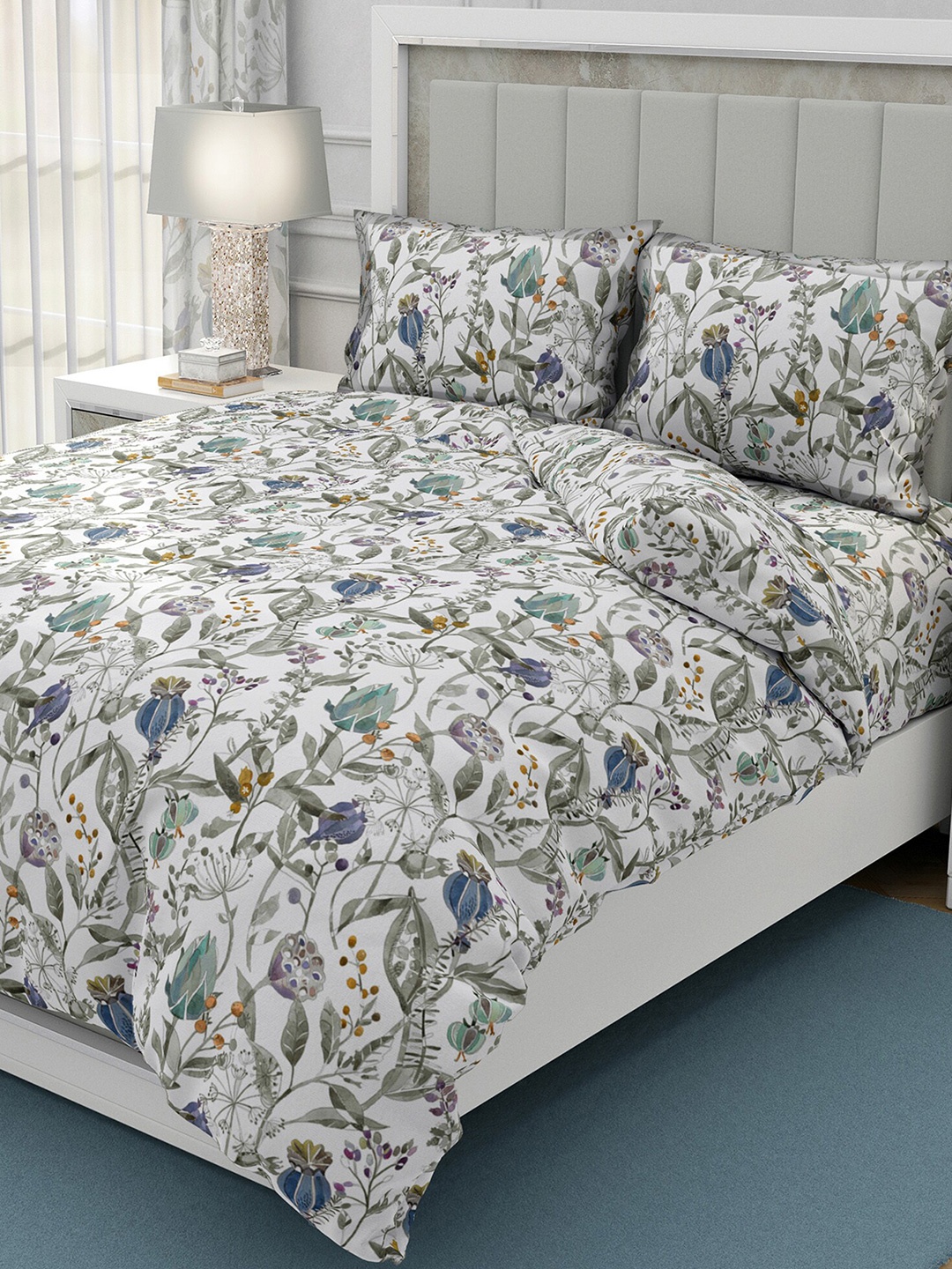BELLA CASA Magnum White & Blue Floral Cotton 300 TC King Bedsheet with 2 Pillow Covers
BELLA CASA Magnum White & Blue Floral Cotton 300 TC King Bedsheet with 2 Pillow Covers