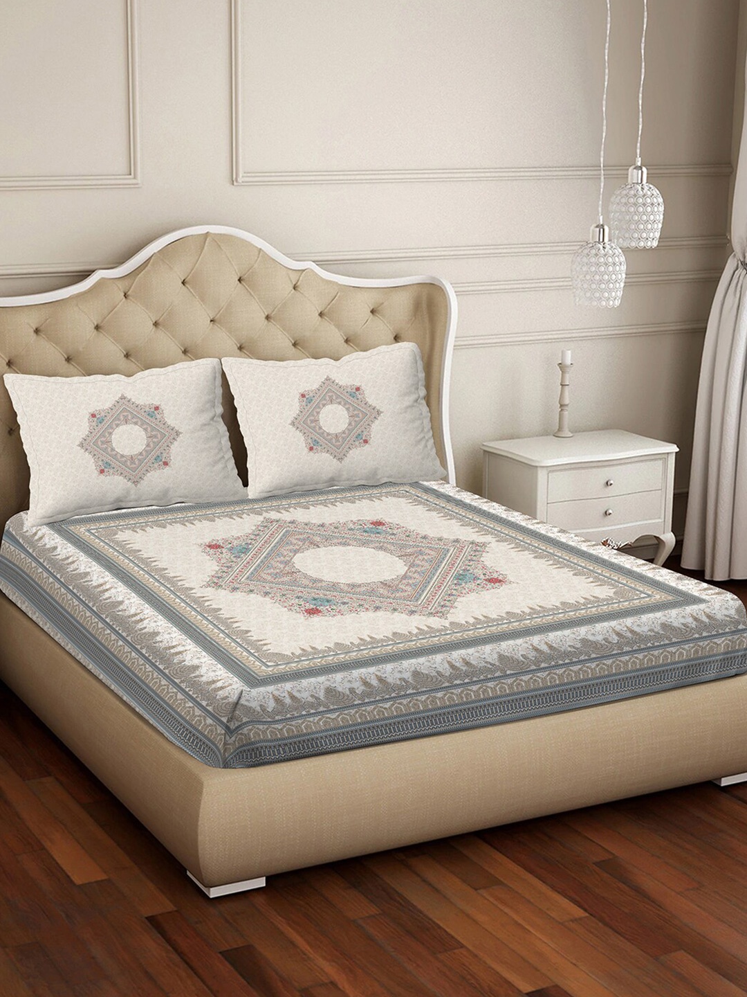 BELLA CASA Impression Grey Ethnic Motifs Cotton 400 TC King Bedsheet with 2 Pillow Covers
BELLA CASA Impression Grey Ethnic Motifs Cotton 400 TC King Bedsheet with 2 Pillow Covers