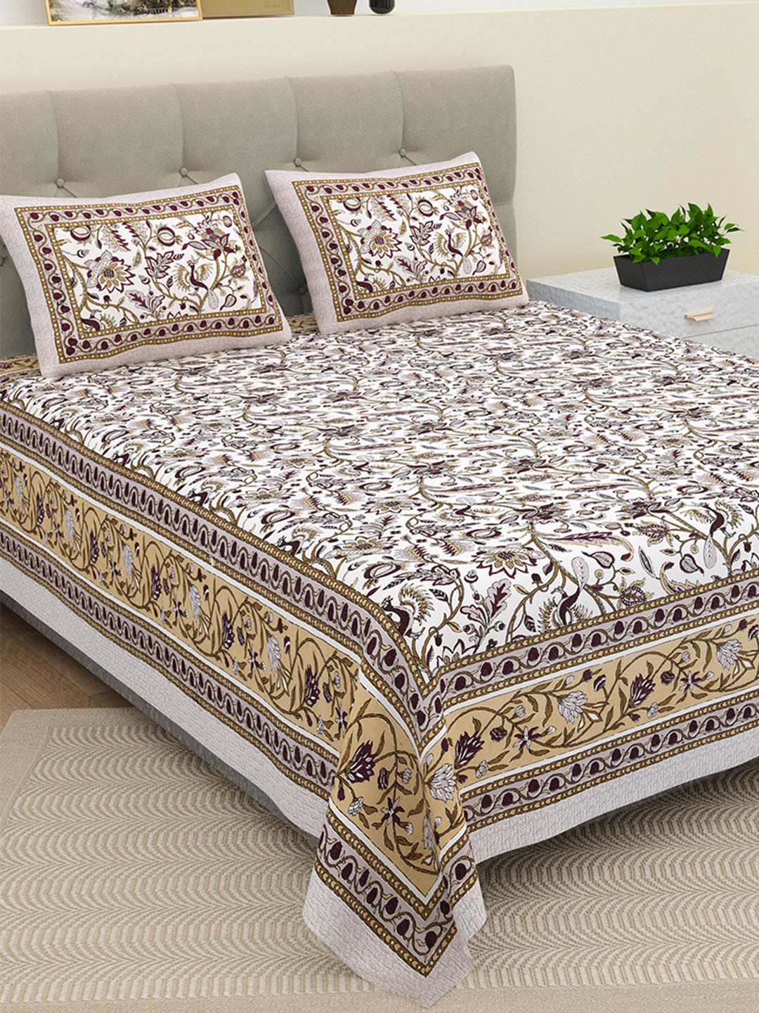 BELLA CASA Ethnic Brown & White Floral Pure Cotton 180 TC King Bedsheet & 2 Pillow Covers
BELLA CASA Ethnic Brown & White Floral Pure Cotton 180 TC King Bedsheet & 2 Pillow Covers